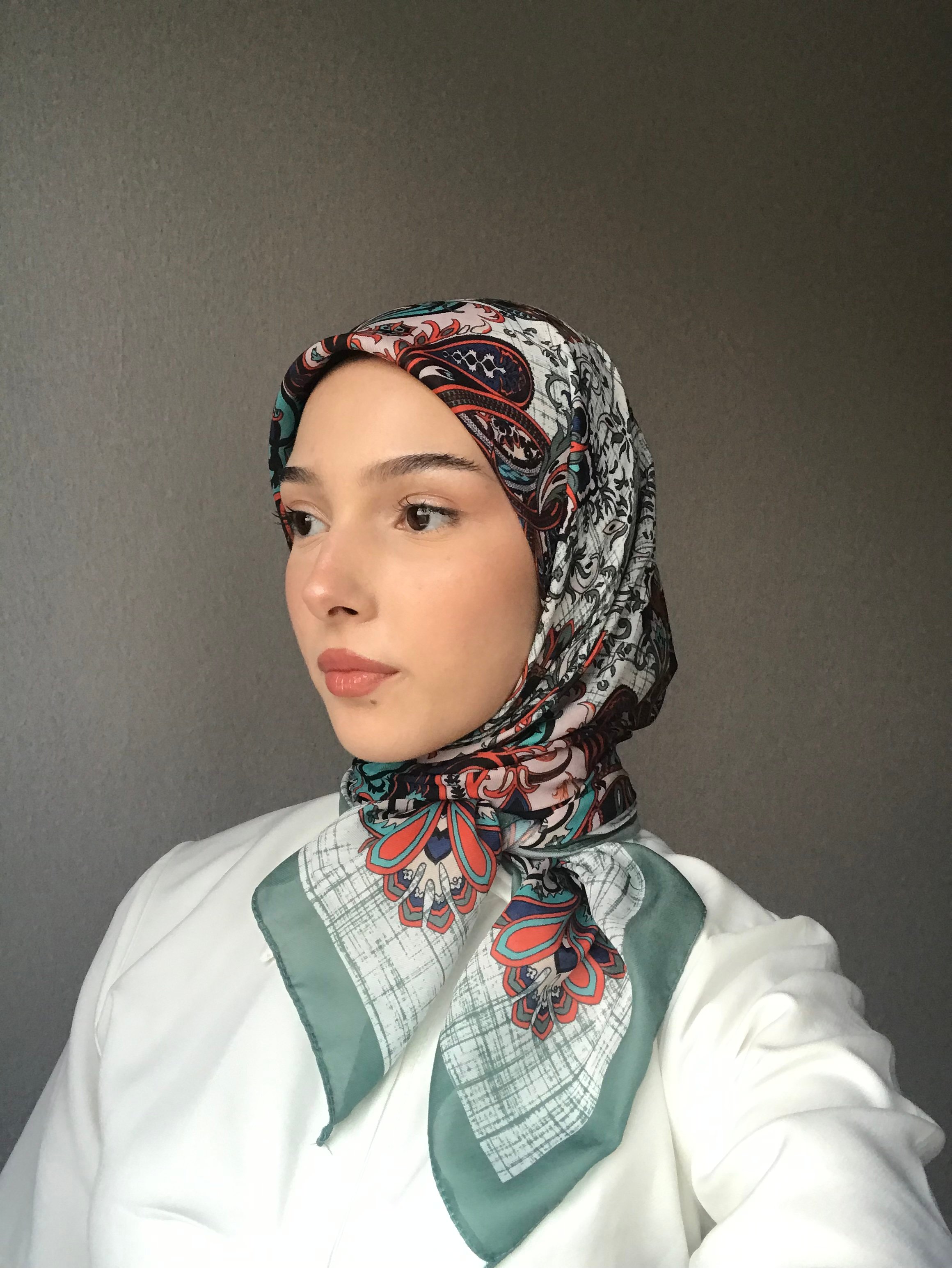 Heart Motif Pattern Cotton Scarf - Koyu Mint