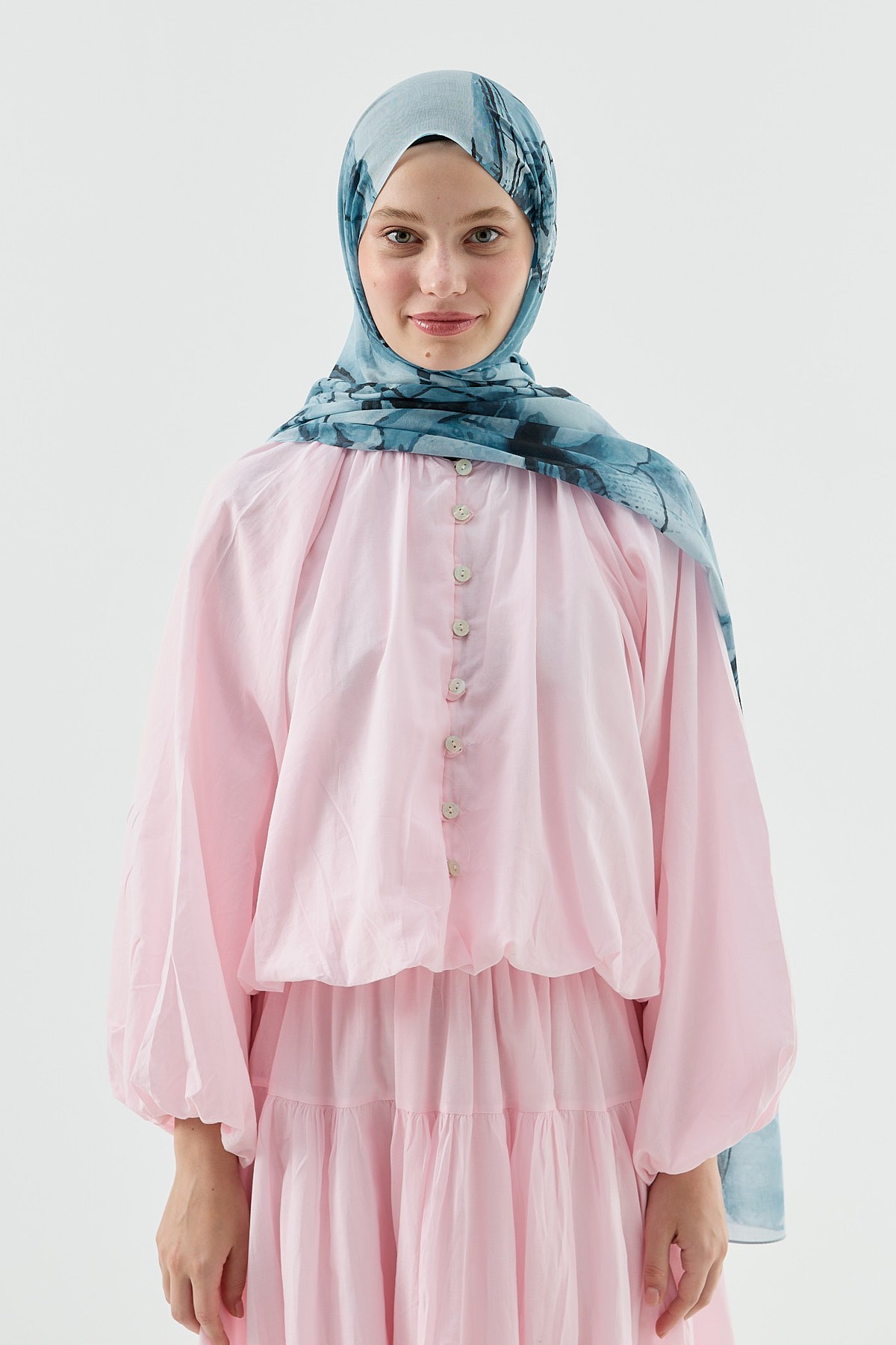 Nilüfer Desen Aya Şal - Buz Mavisi