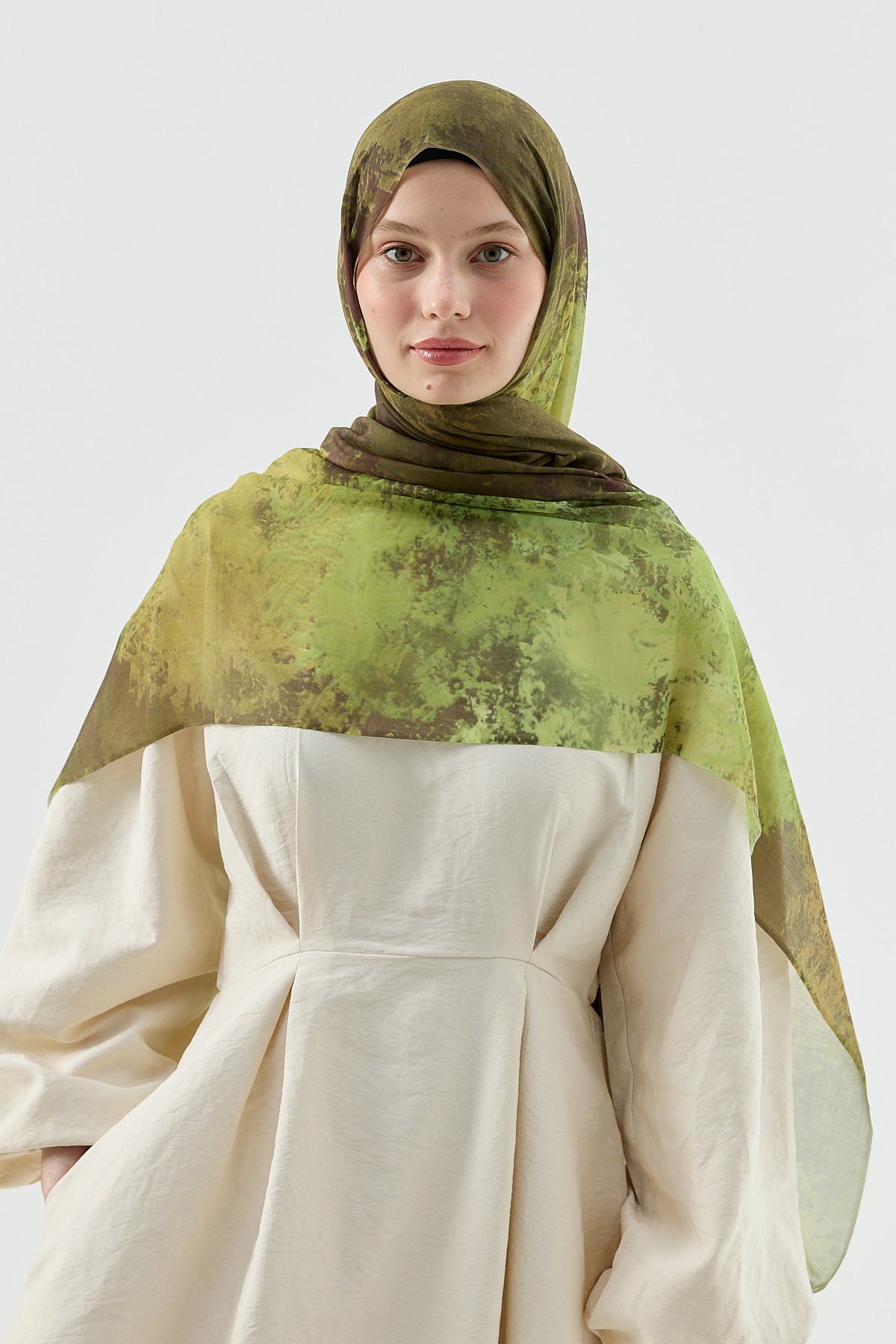 Viola Desen Aya Şal - Lime-Koyu Bronz