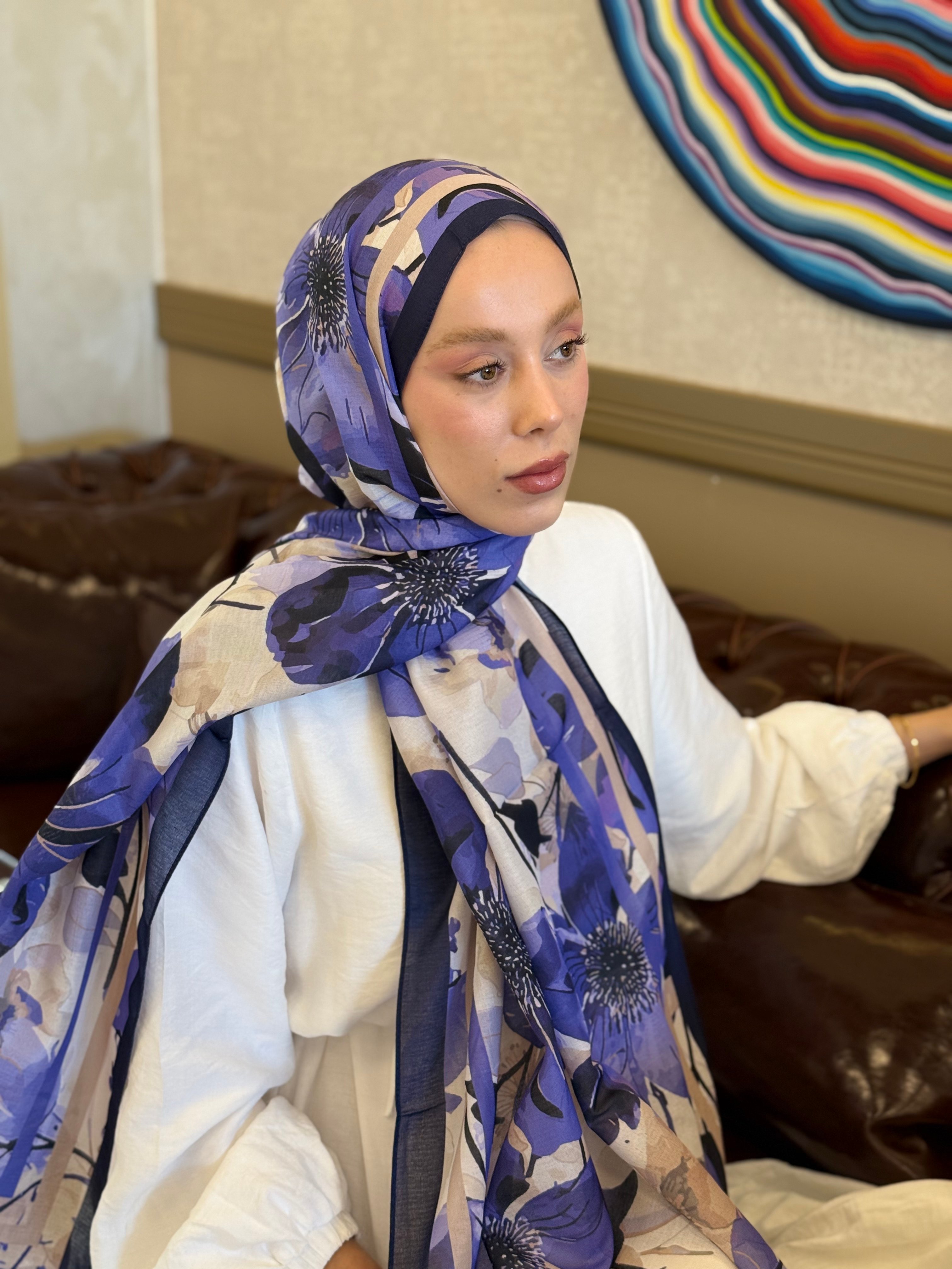 Navelya Desen Lina Şal - Lacivert-Mor