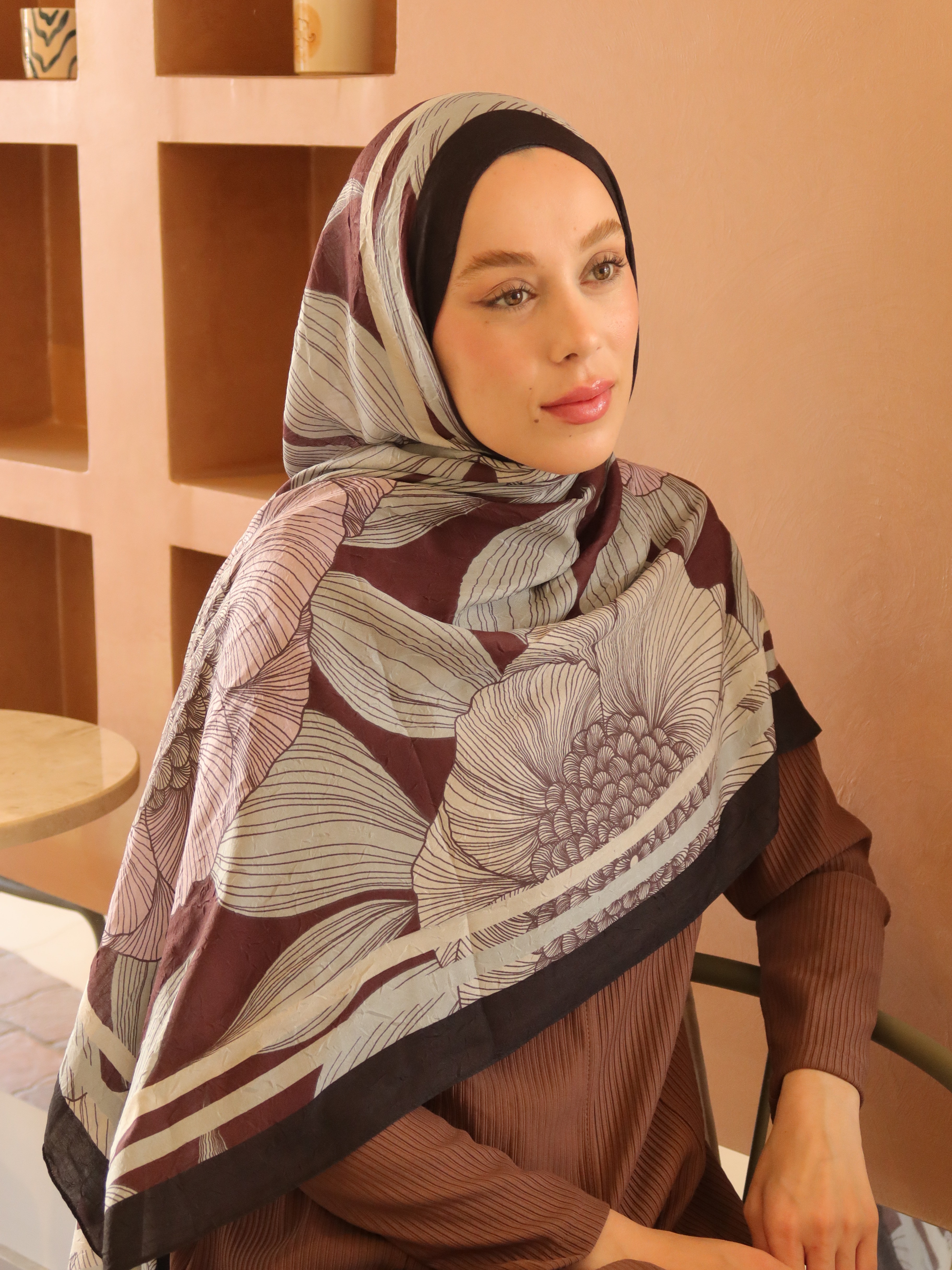 Seraflora Desen Bambu Şal - Siyah
