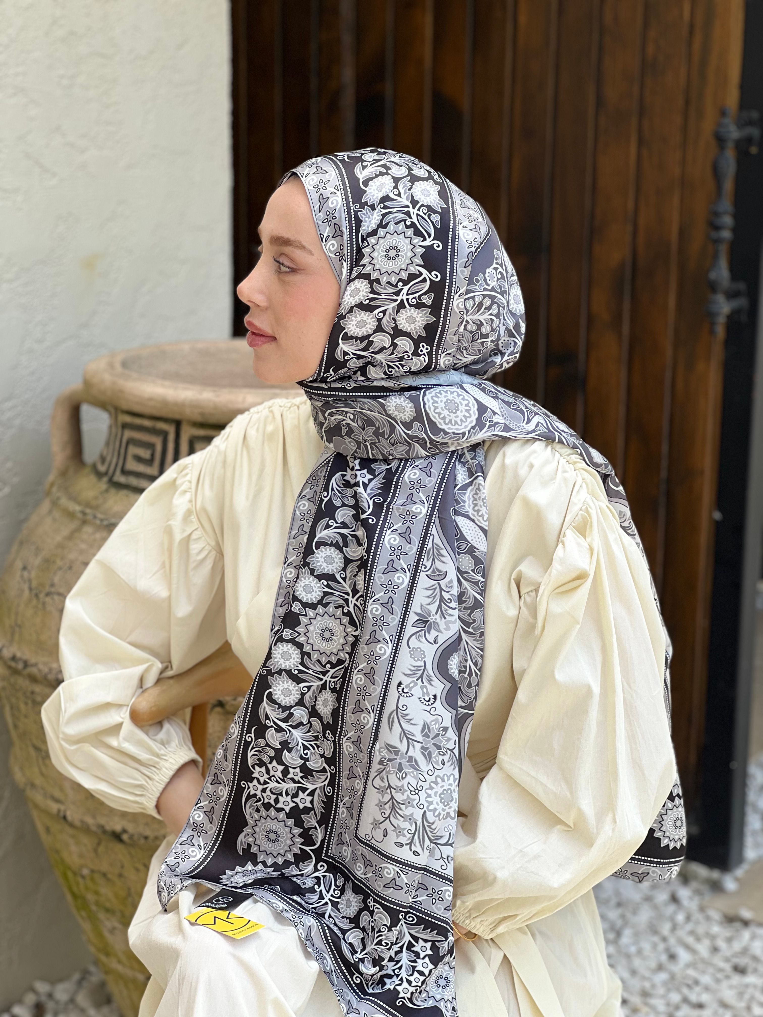 Gülce Desen Tanca Şal - Gri-Siyah