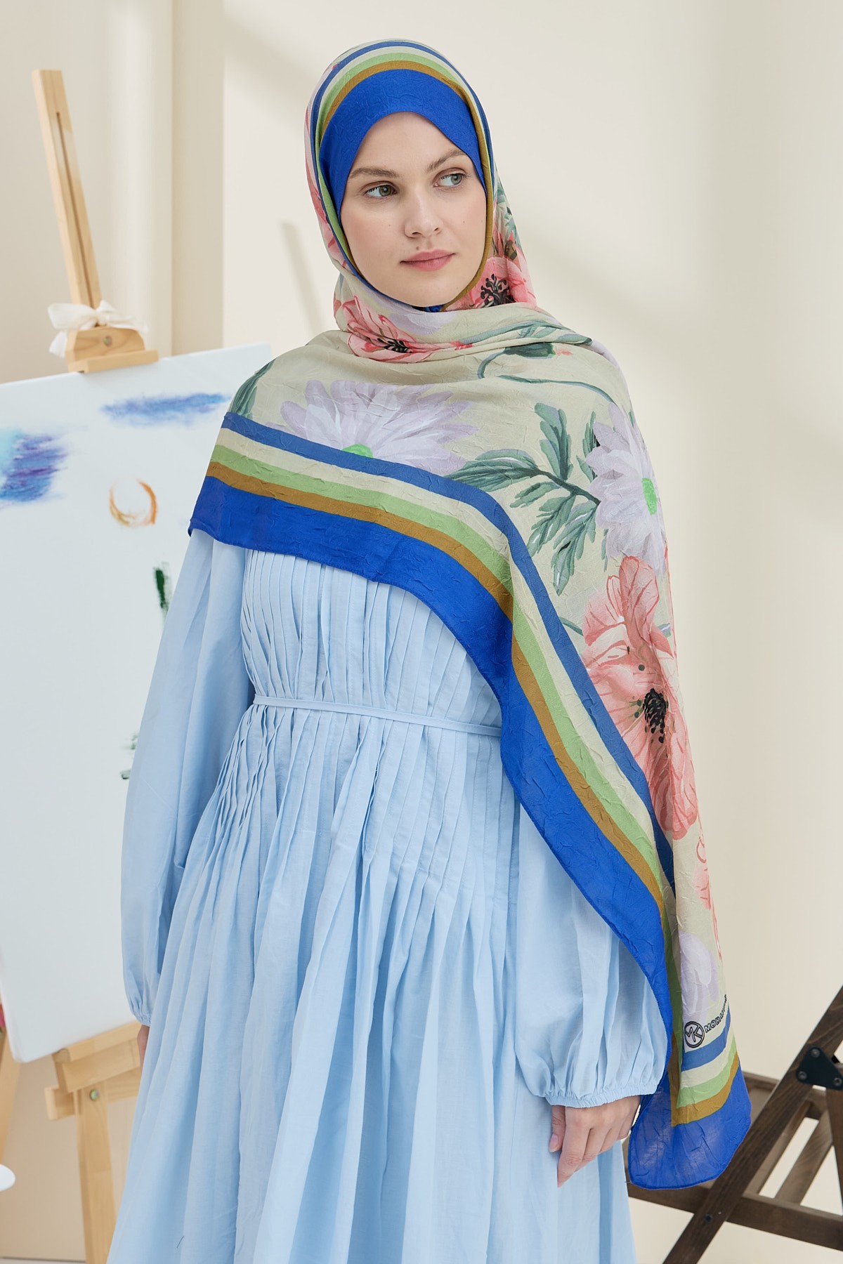 Margarit Pattern Bamboo Shawl - Indigo