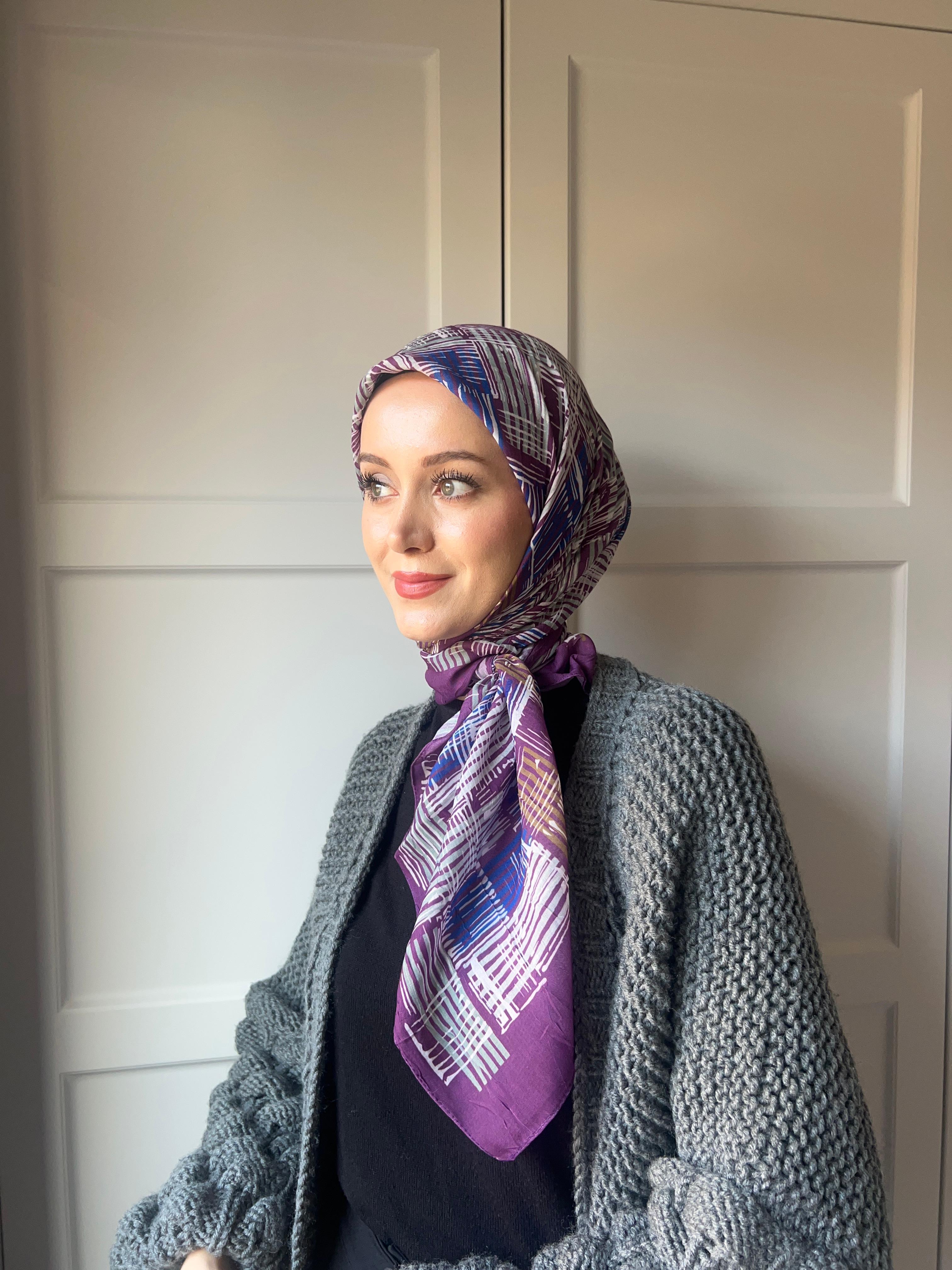 Line Art Pattern Bamboo Scarf - Purple
