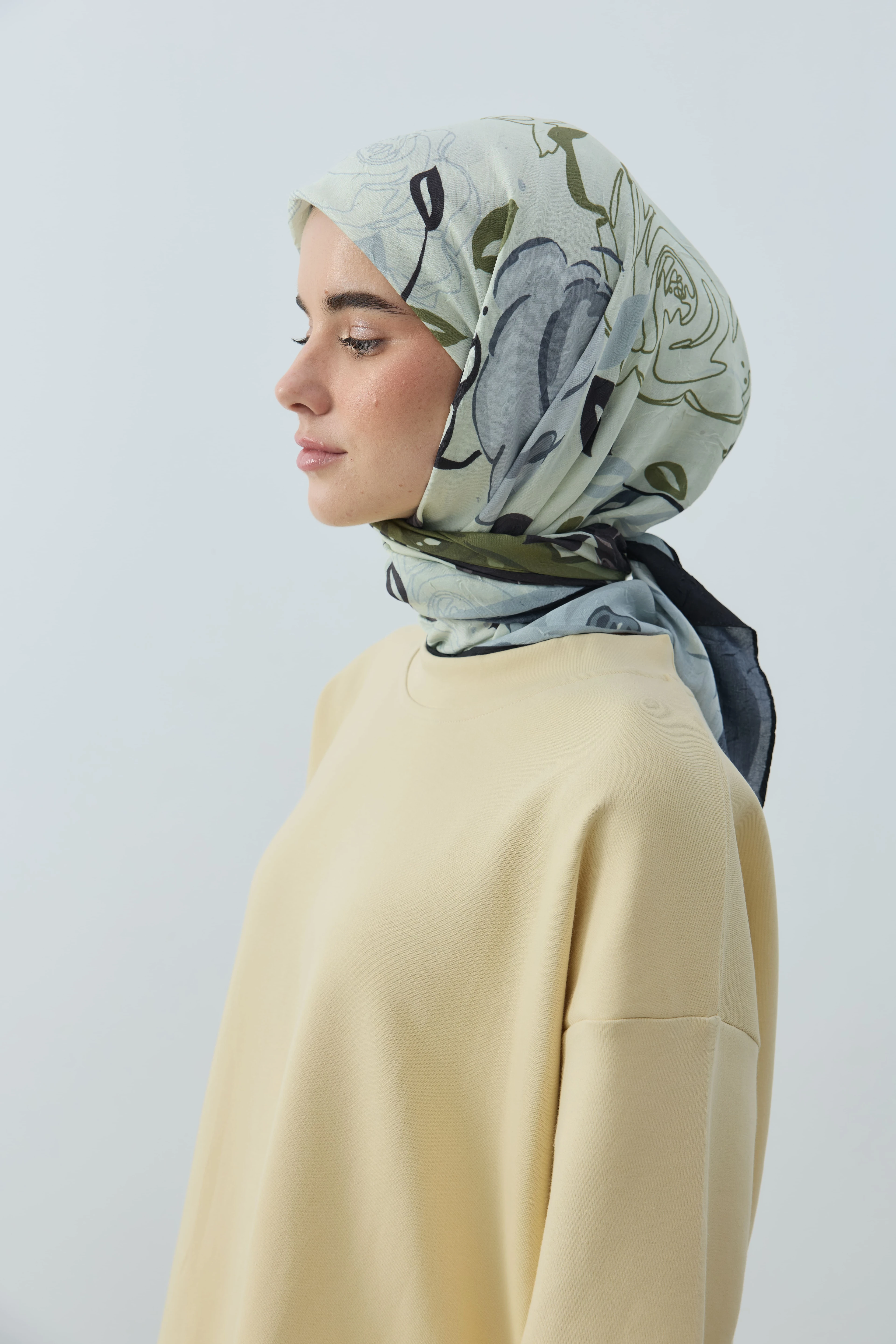 Olyvia Desen Bambu Eşarp - Siyah-Mint