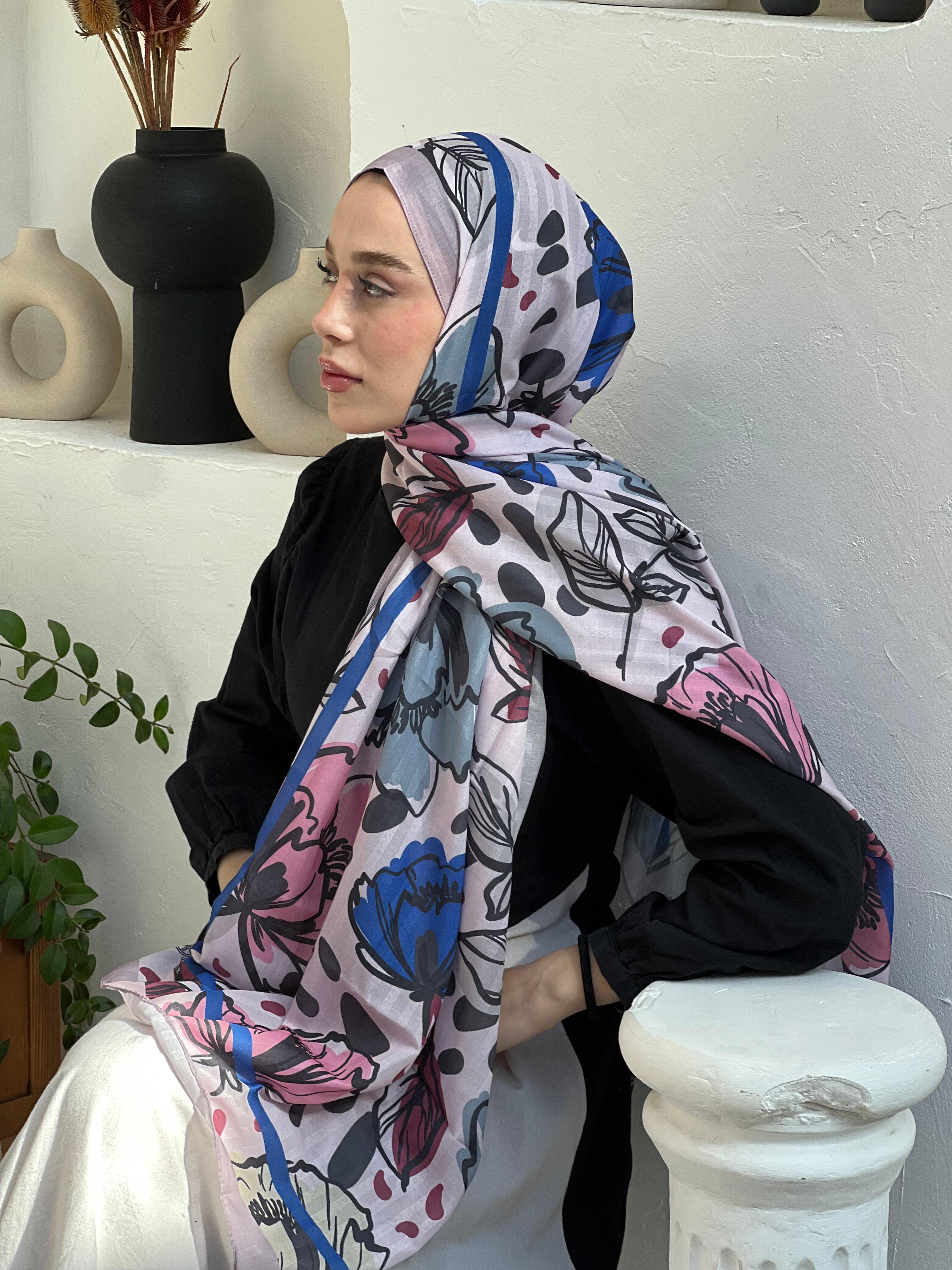 Lilium Pattern Striped Shawl - Powder