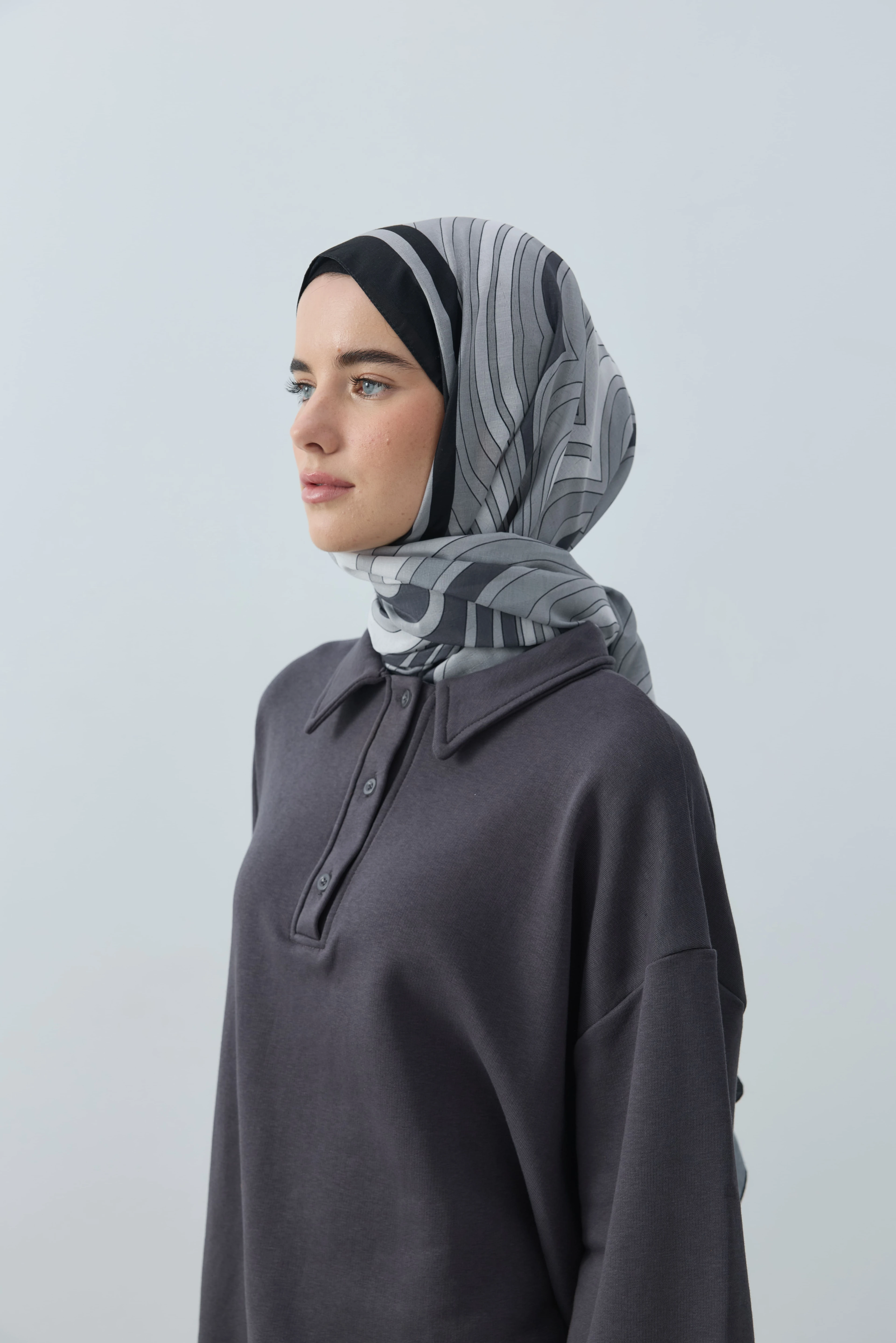 Wavea Desen Lina Şal - Siyah-Gri