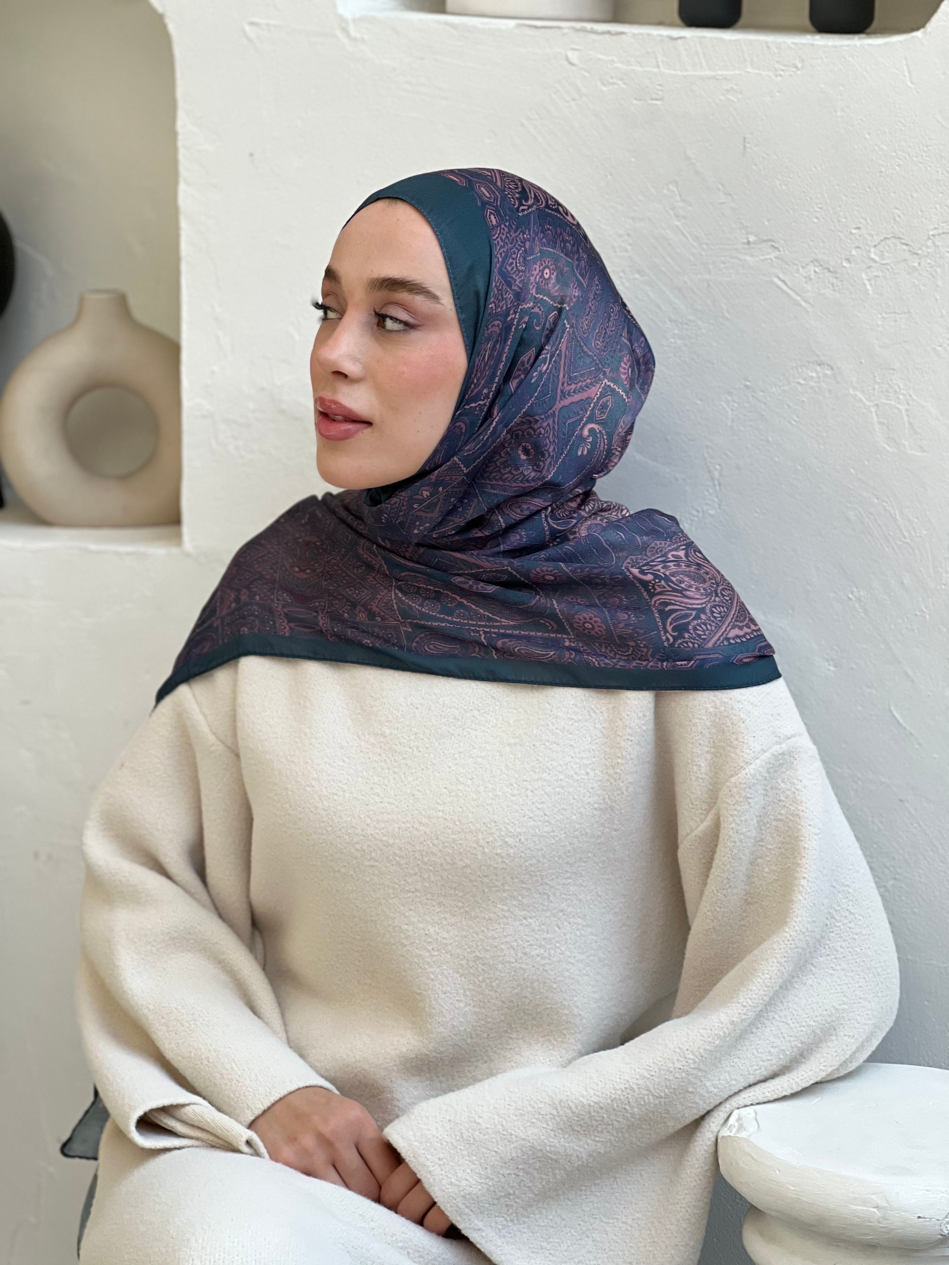 Siena Pattern Cotton Shawl - Dark Petroleum