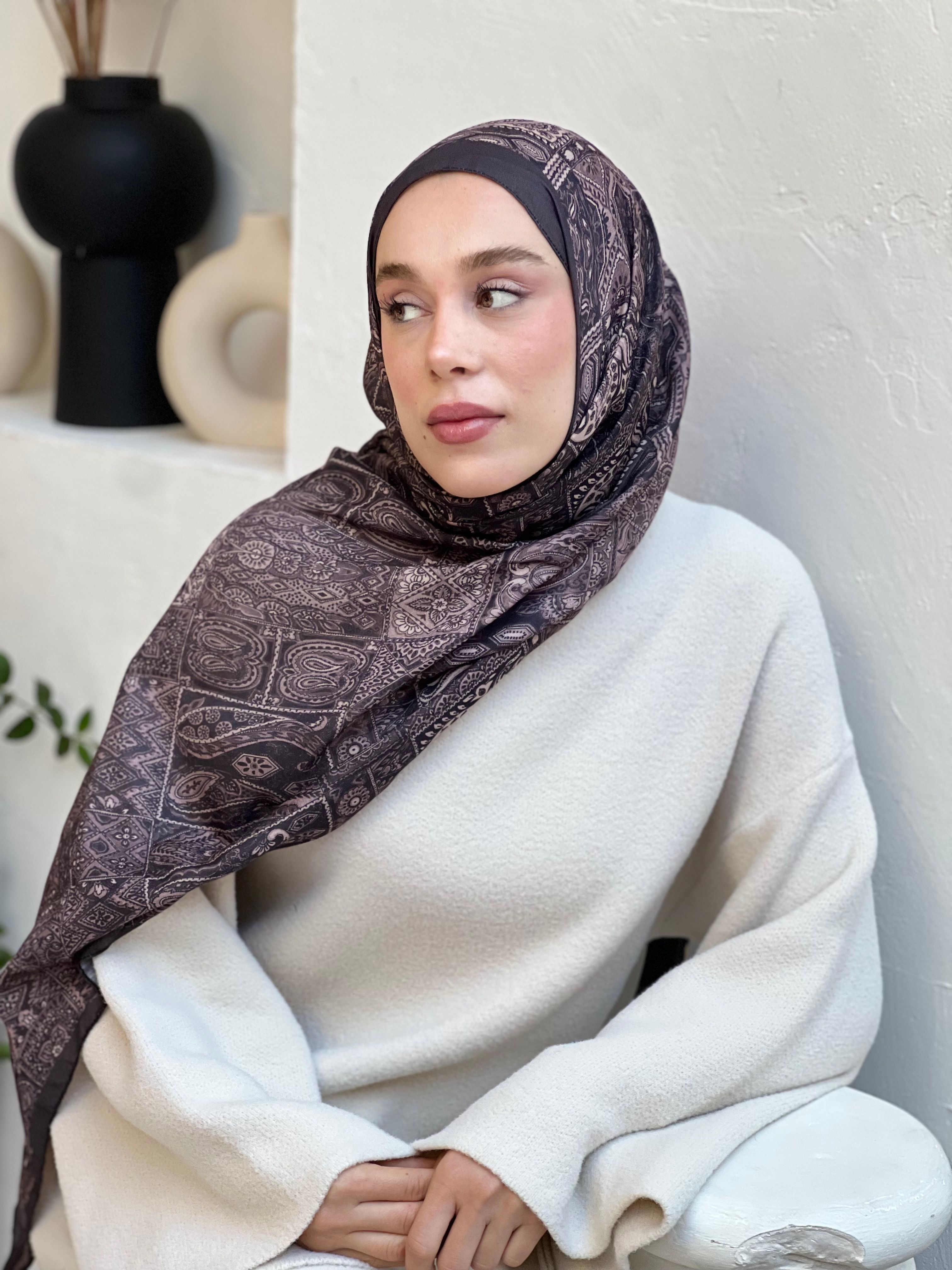 Siena Pattern Cotton Shawl - Black-Powdered Coffee