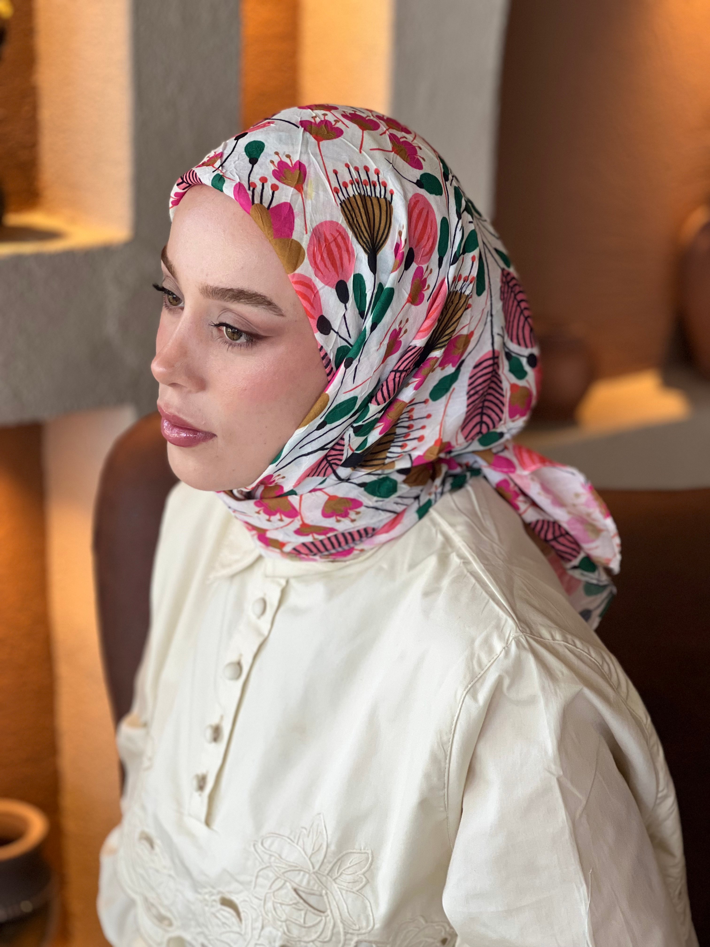 Flowers Desen Bambu Eşarp - Pembe