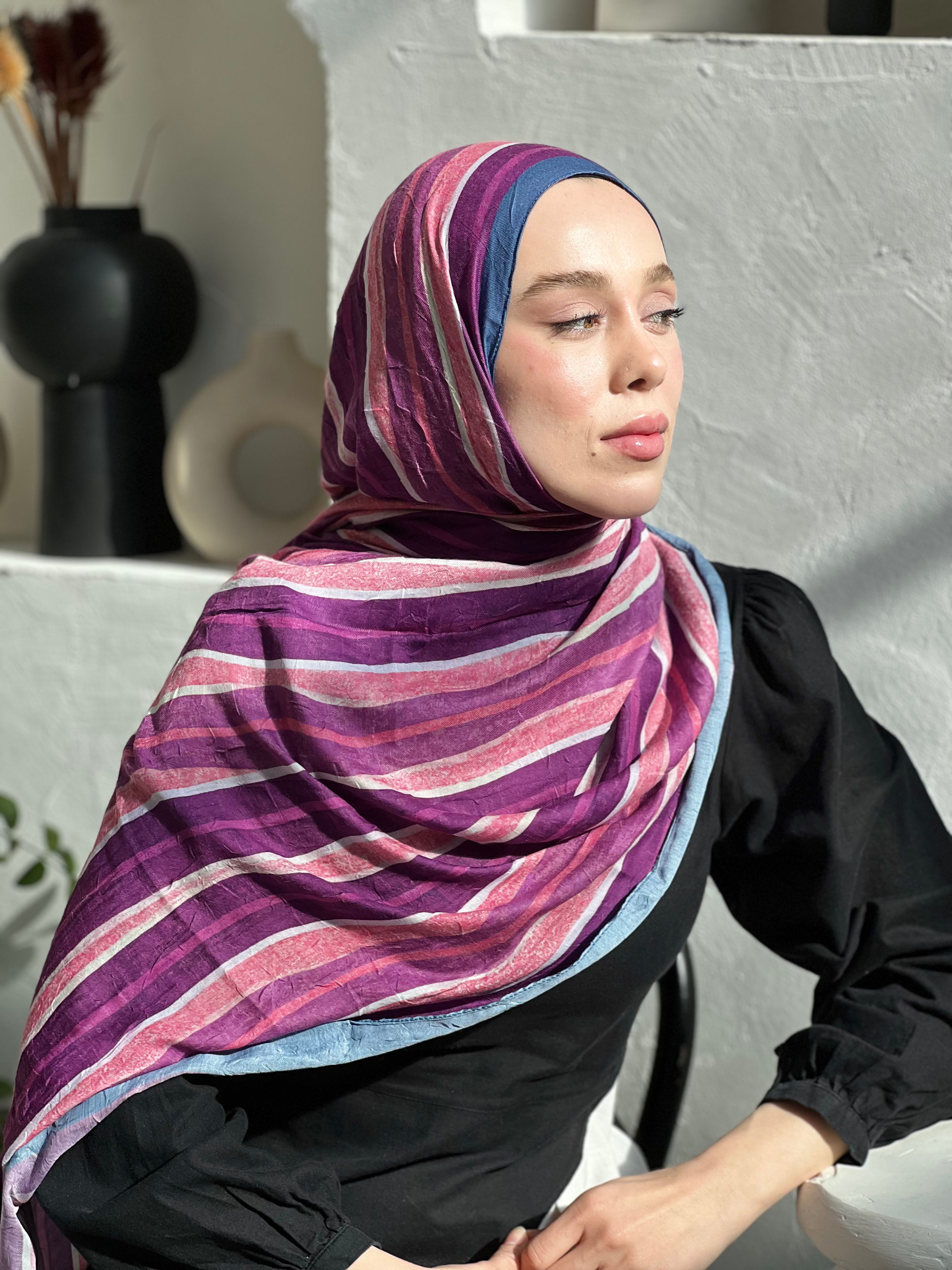 Stripe Pattern Bamboo Shawl - İndigo