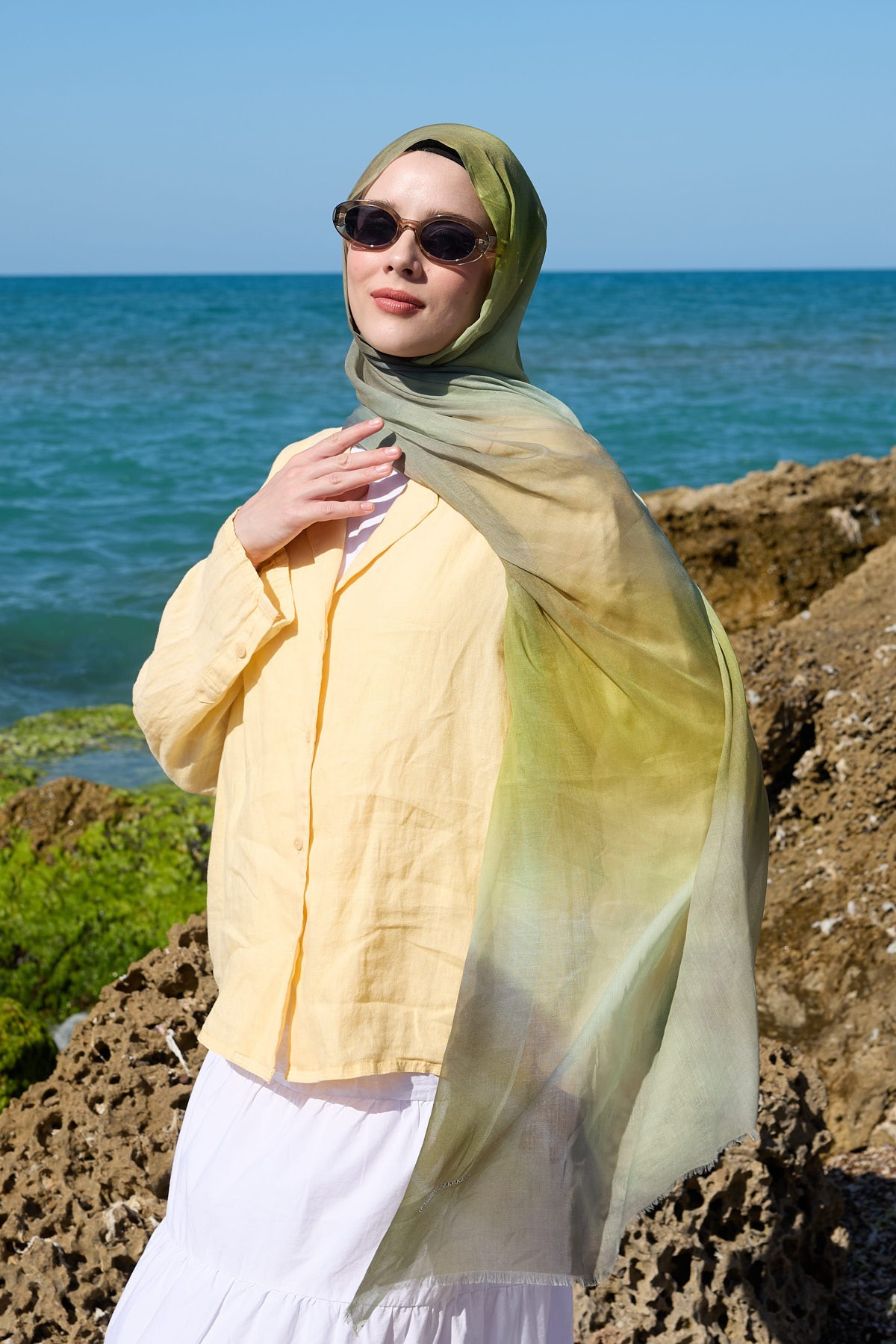 Degrade Desen Aya Şal - Haki-Lime