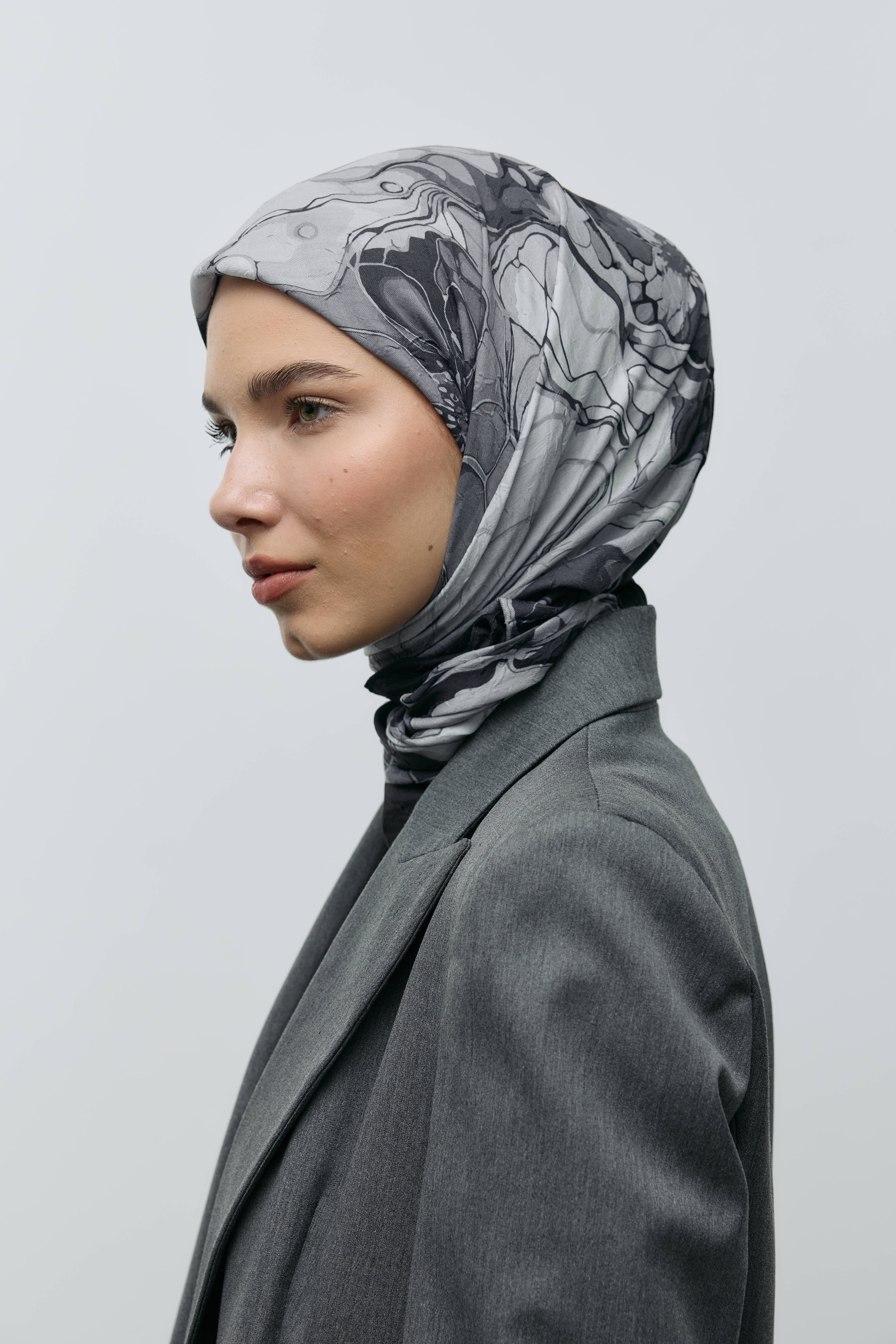 Ebruli Desen Bambu Eşarp - Siyah