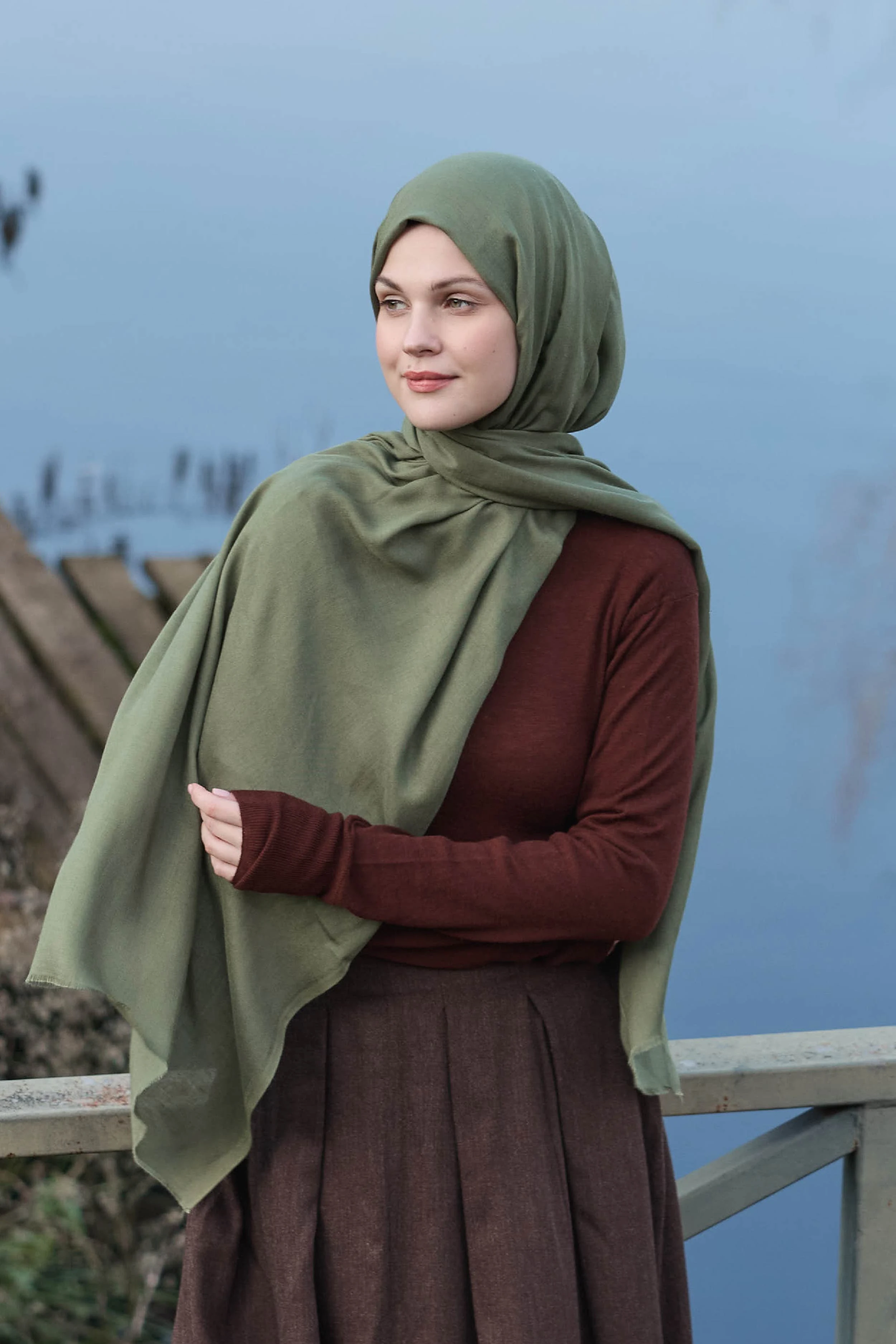 Liora Viskon Şal - Haki