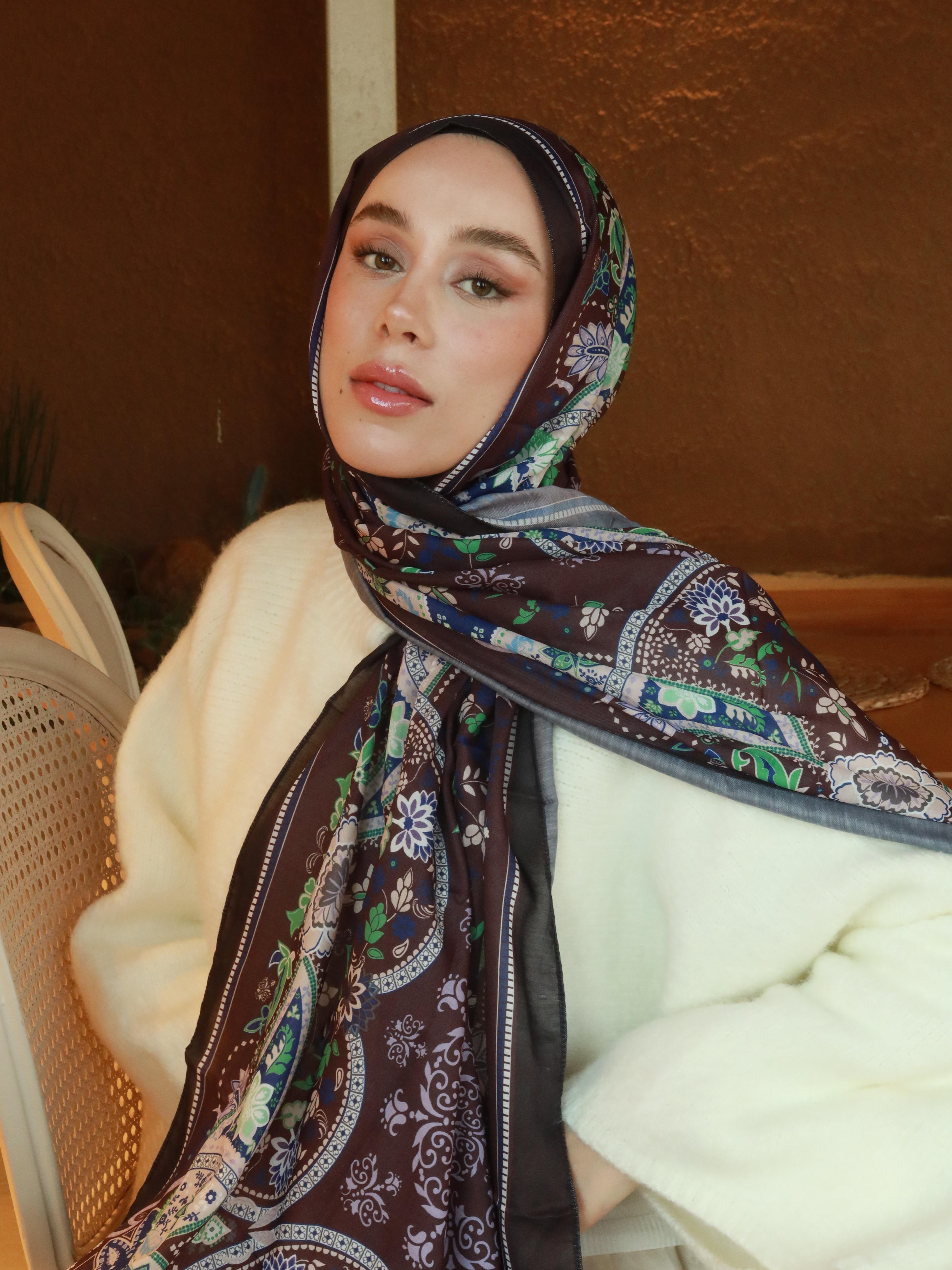 Lalezar Pattern Cotton Shawl - Acı Kahve