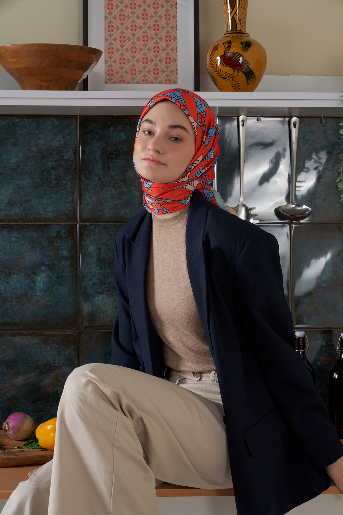 Peony-i Gonca Cotton Scarf - Açık Mavi