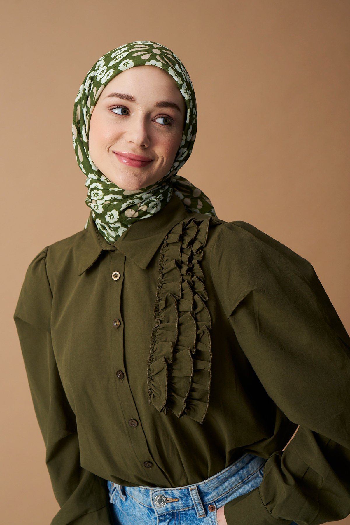Vintage Papatya Desen Bambu Eşarp
