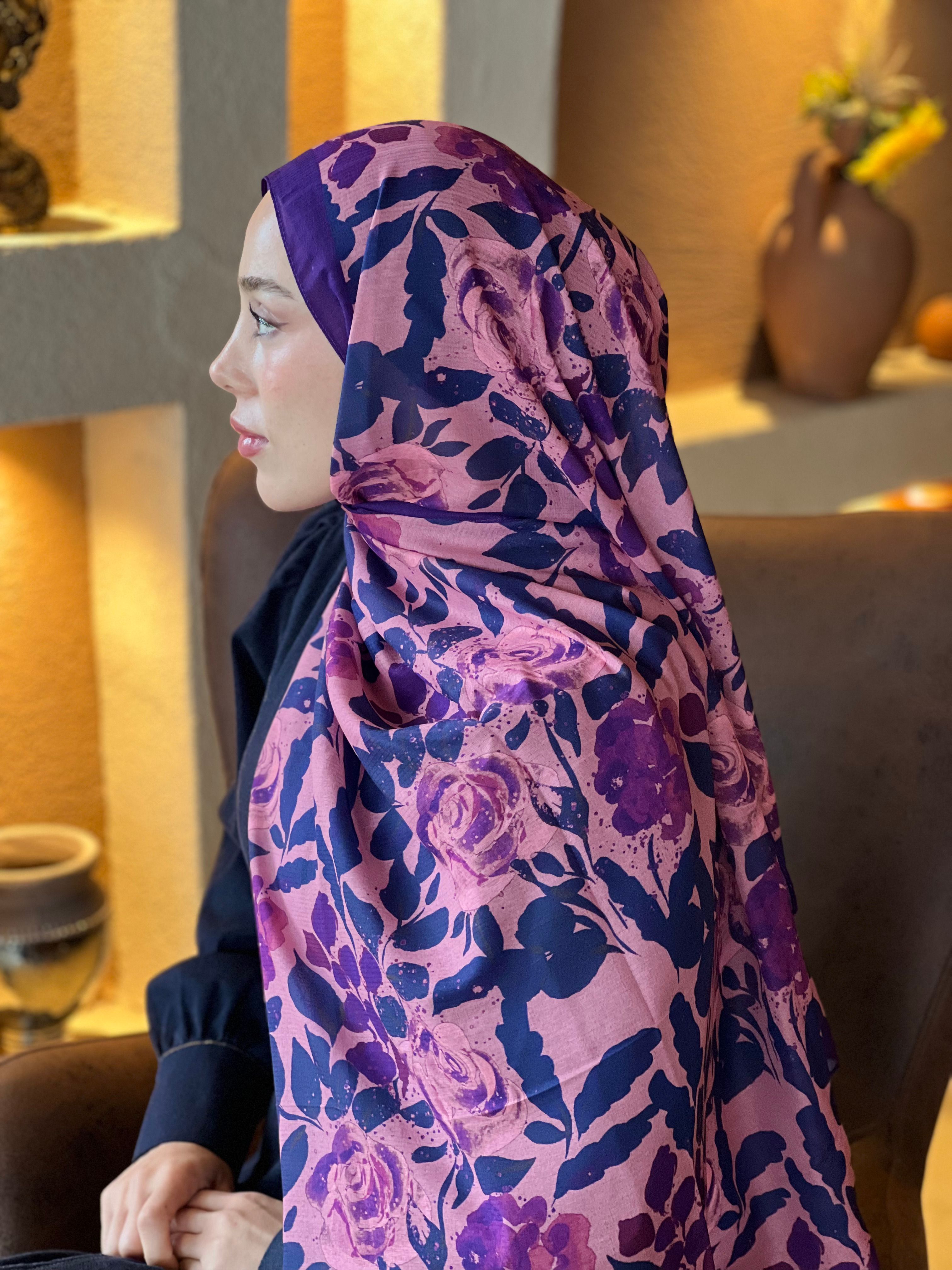 Verd Desen Lina Şal - Mor