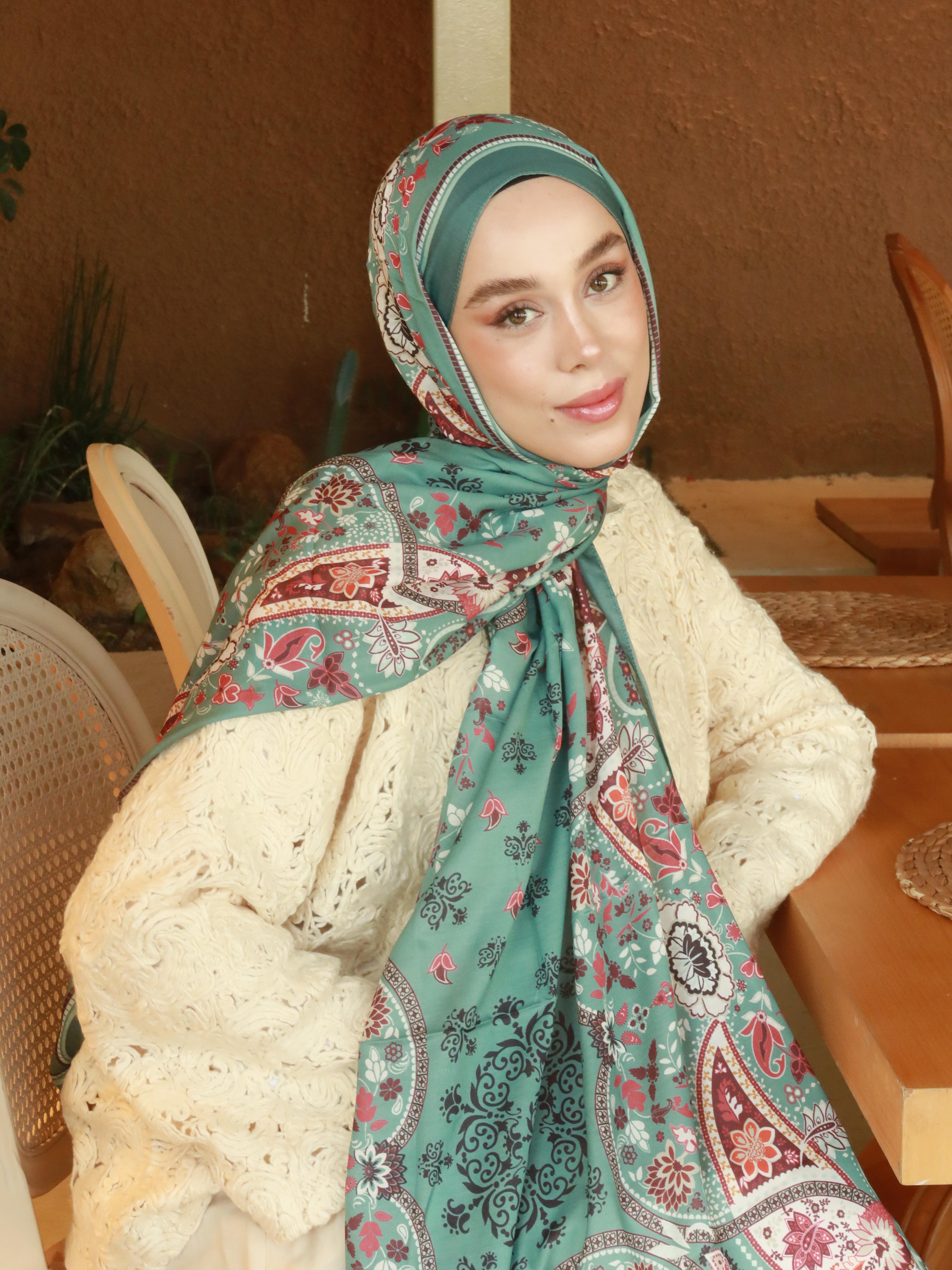 Lalezar Pattern Cotton Shawl - Soft Green