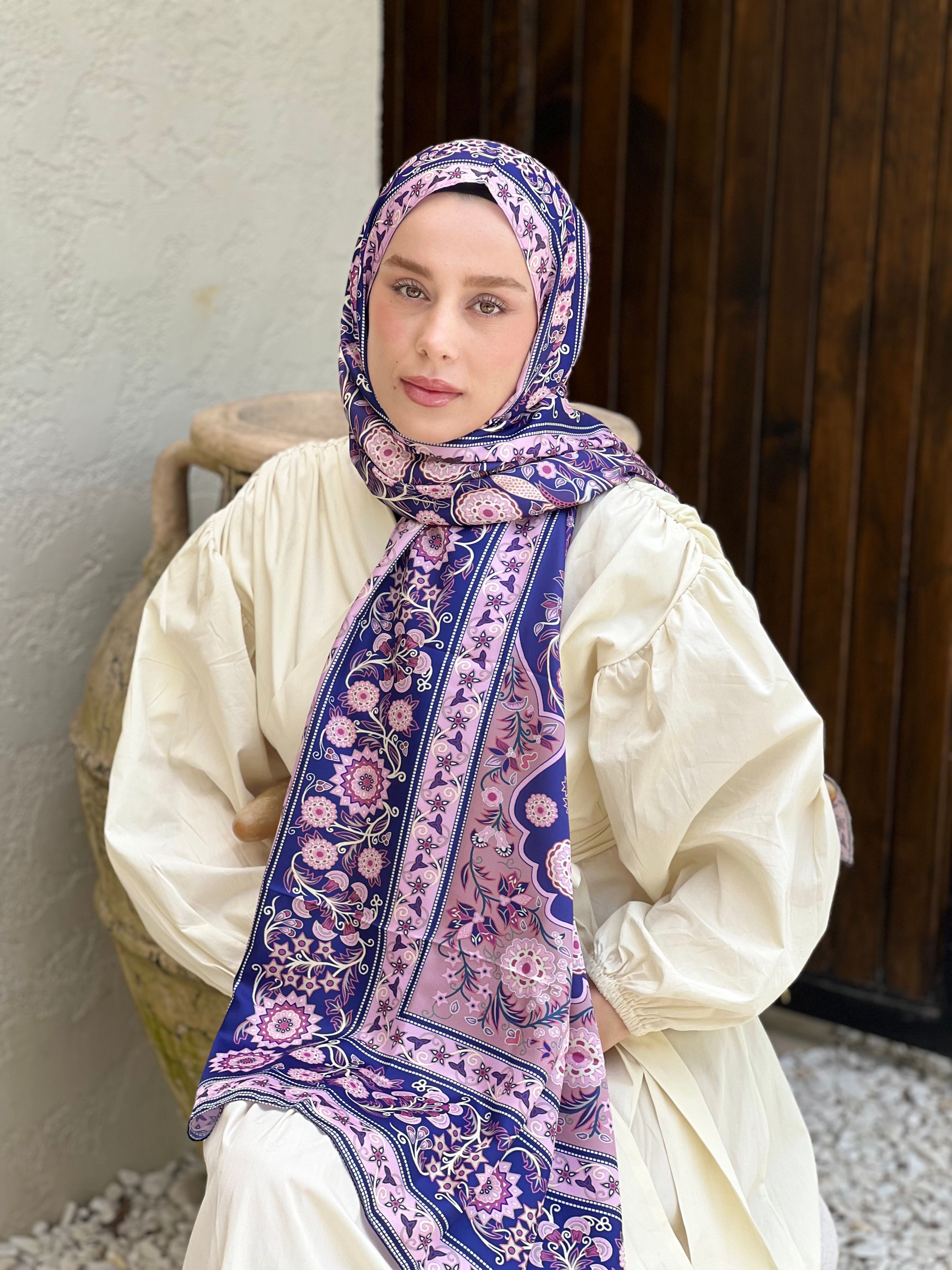 Gülce Desen Tanca Şal - Toz Pembe-Lacivert