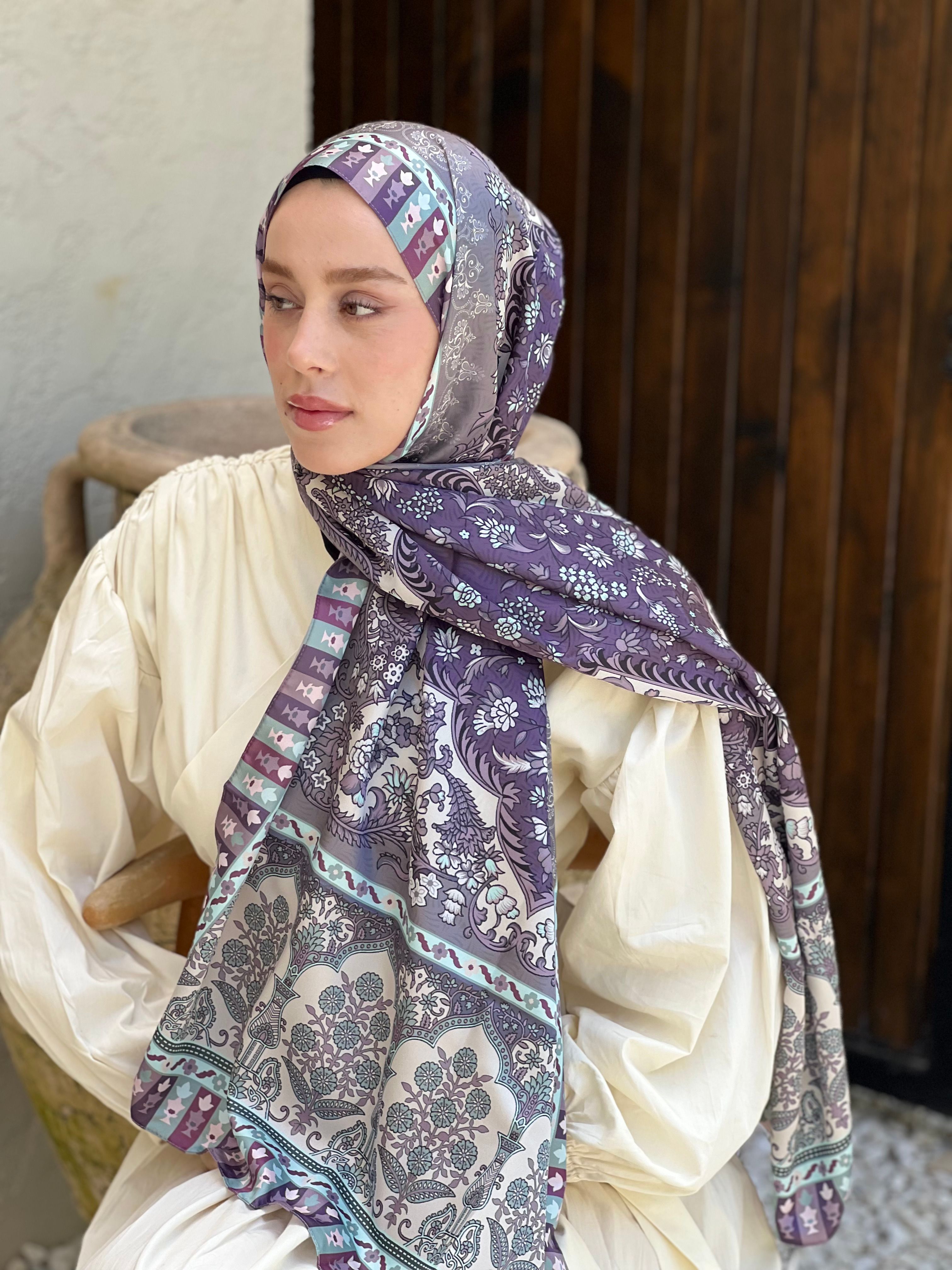Sükut Desen Tanca Şal - Soft Yeşil-Mürdüm