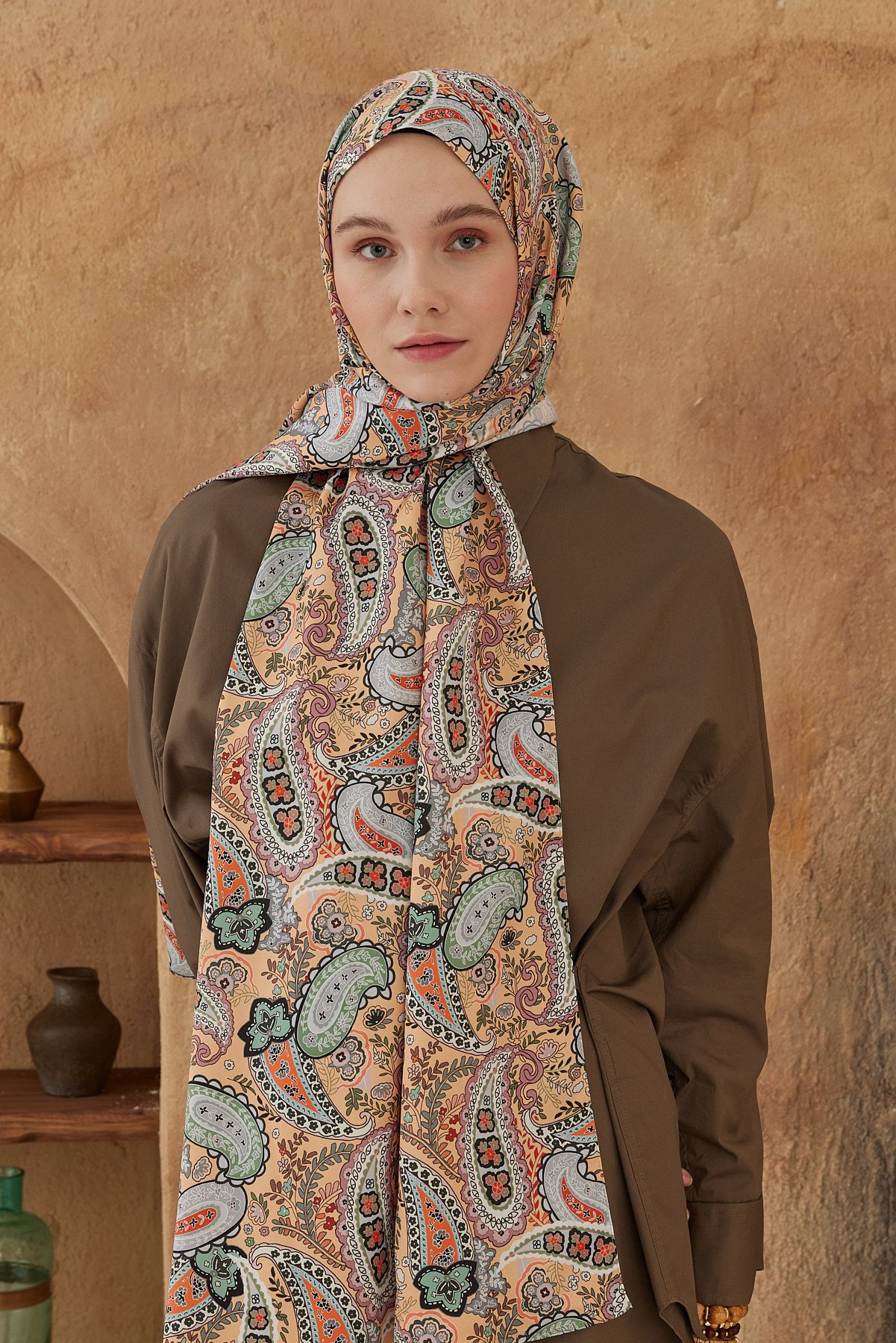 İpeksi Şal Paisley Desen - Camel