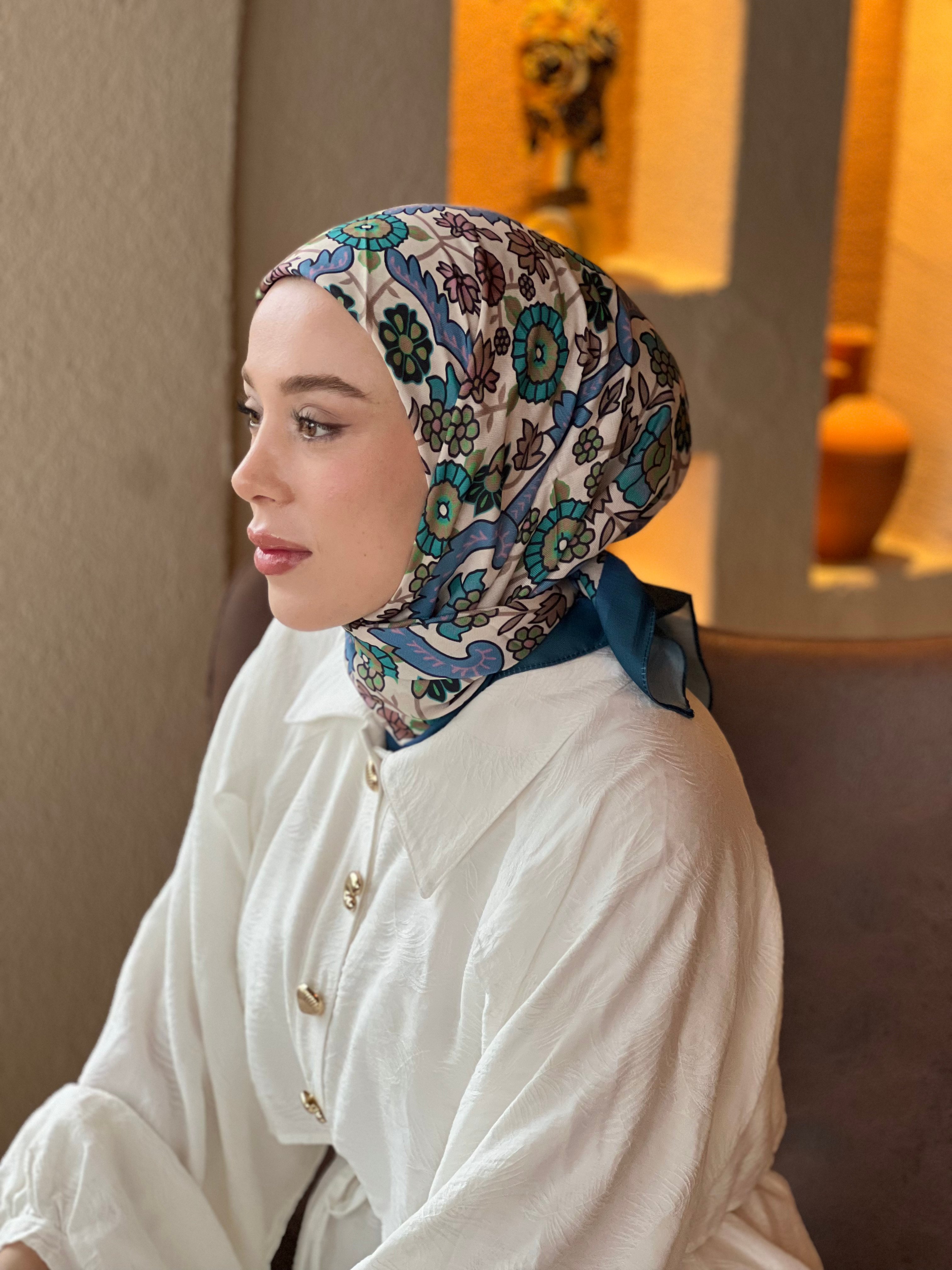 Kayra Pattern Cotton Scarf - Dark Petroleum