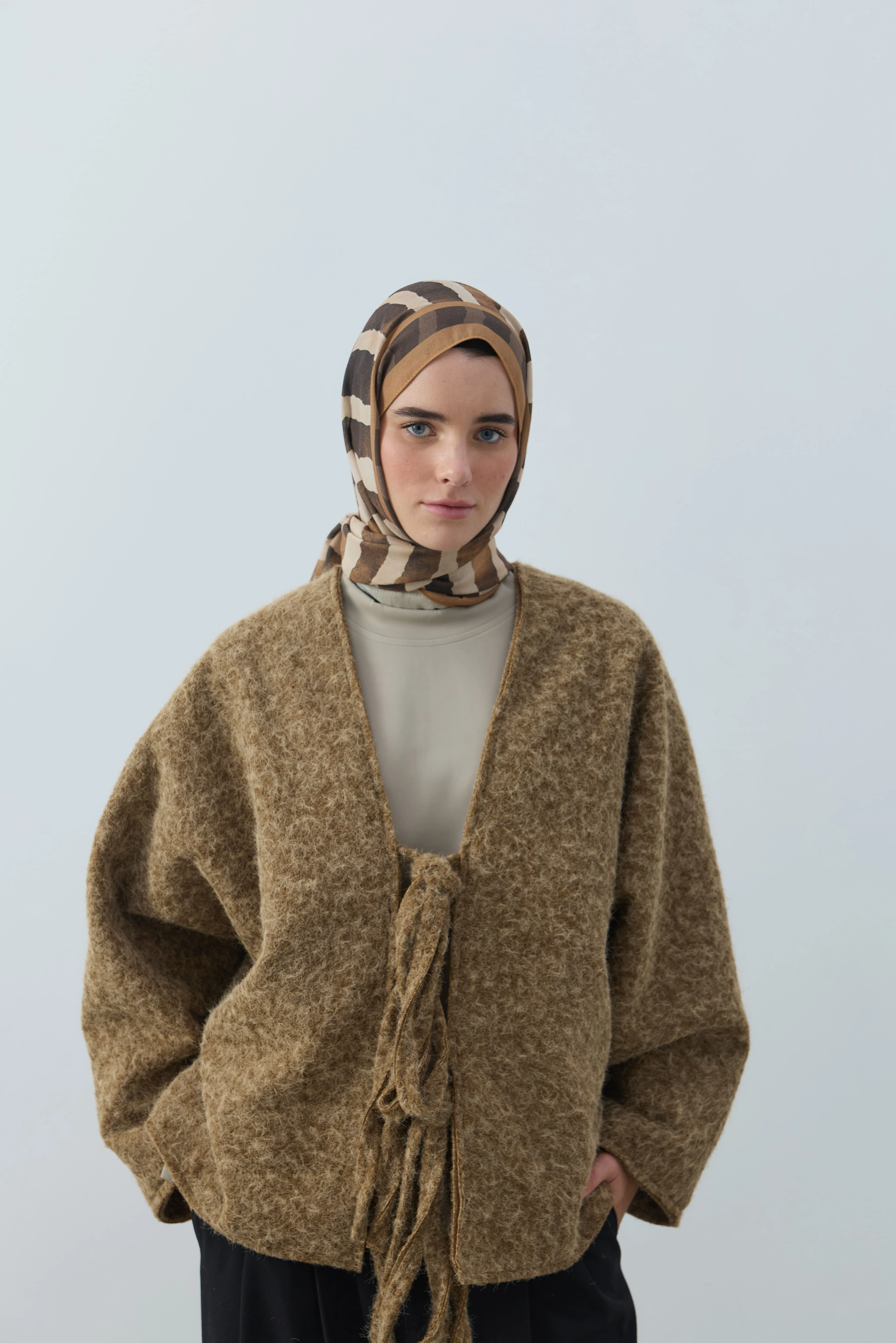 Curvella Desen Lina Şal - Karamel