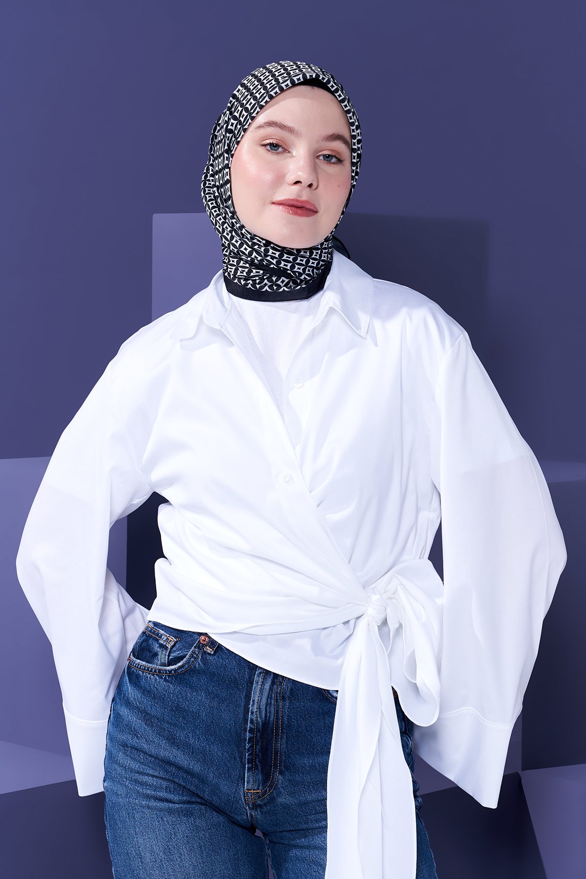 Black and White Series Scarf - Yıldız Desen