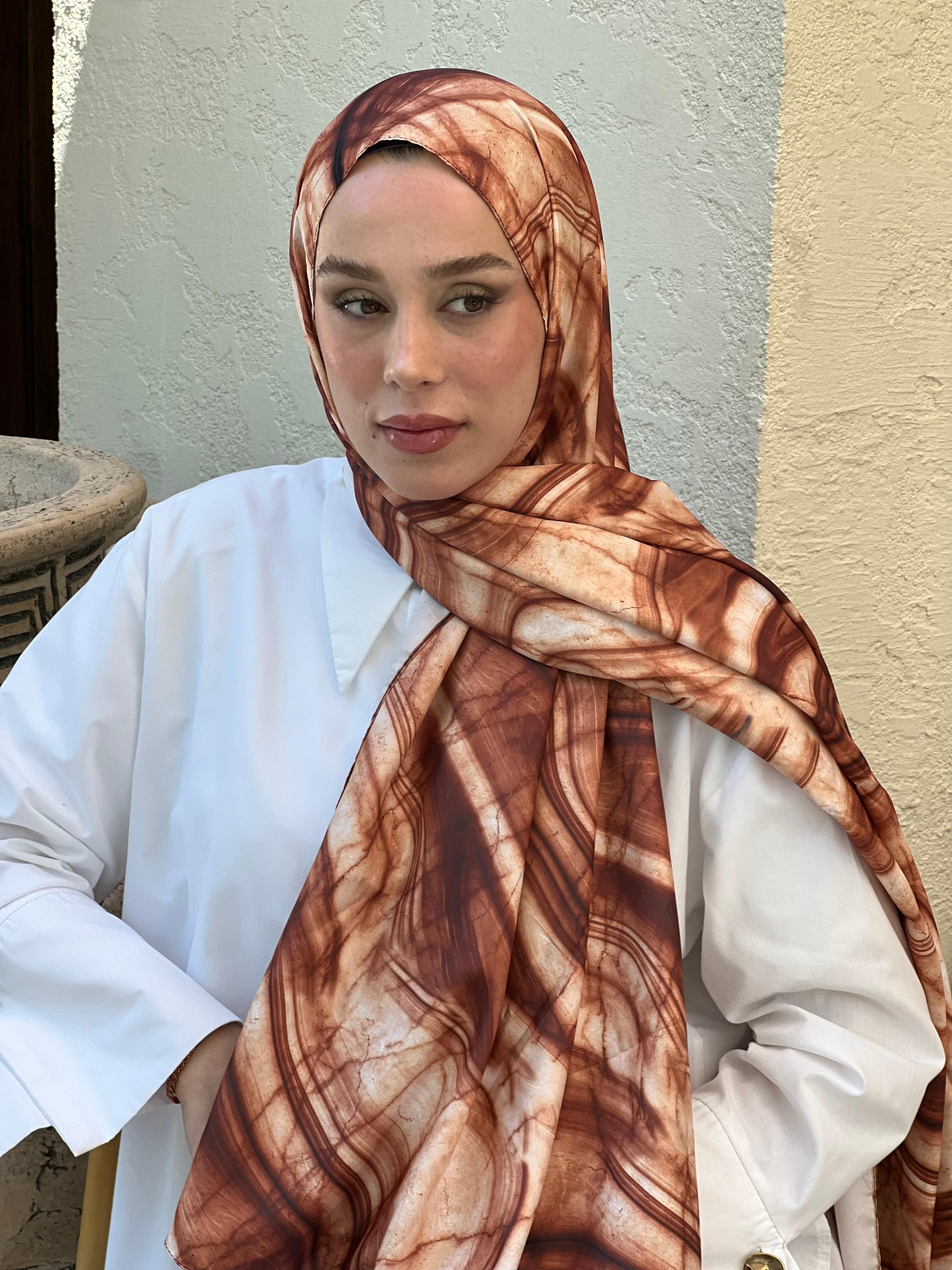 Mermer Desen Twill Şal - Karamel