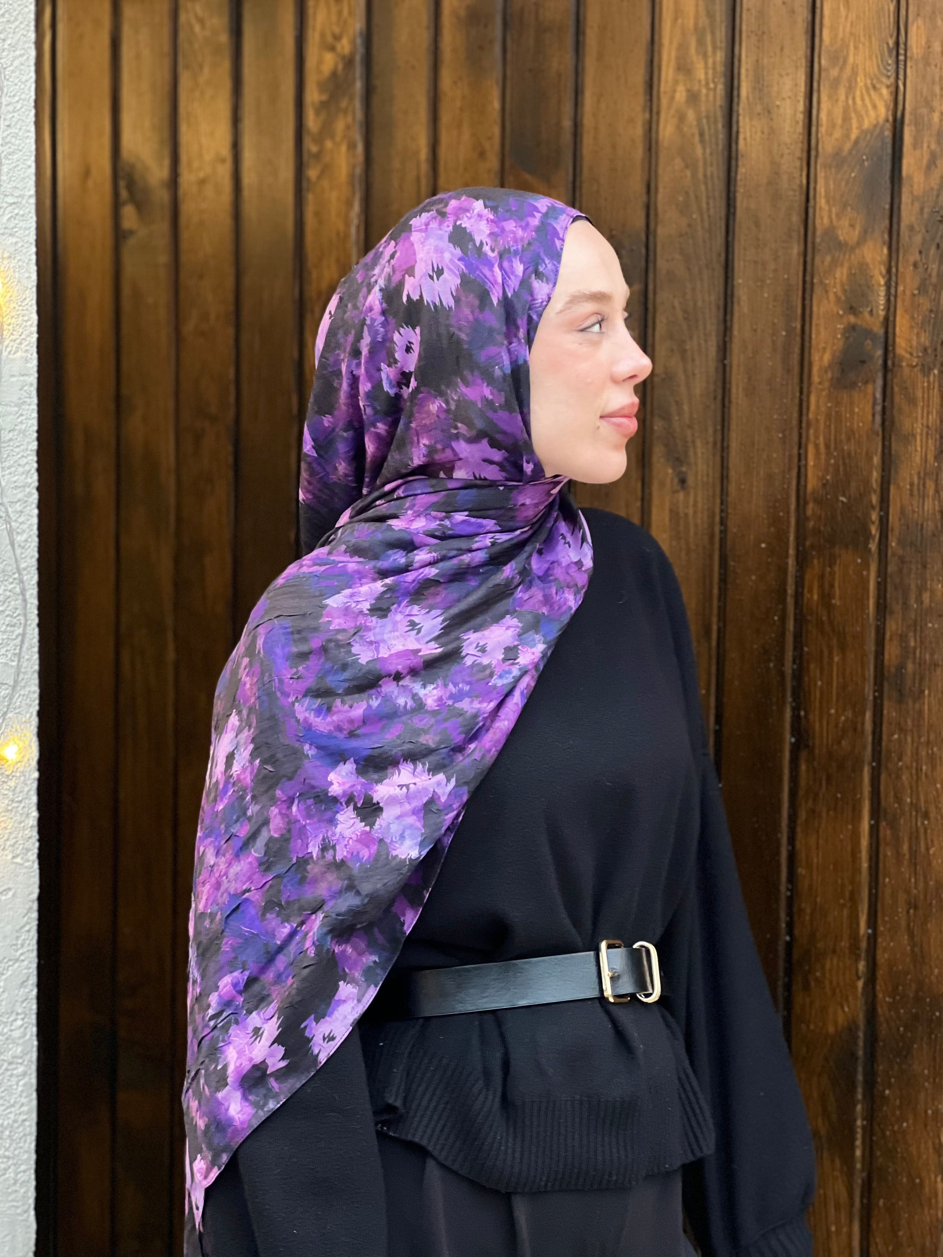 Autumn Pattern Bamboo Shawl - Dark Purple