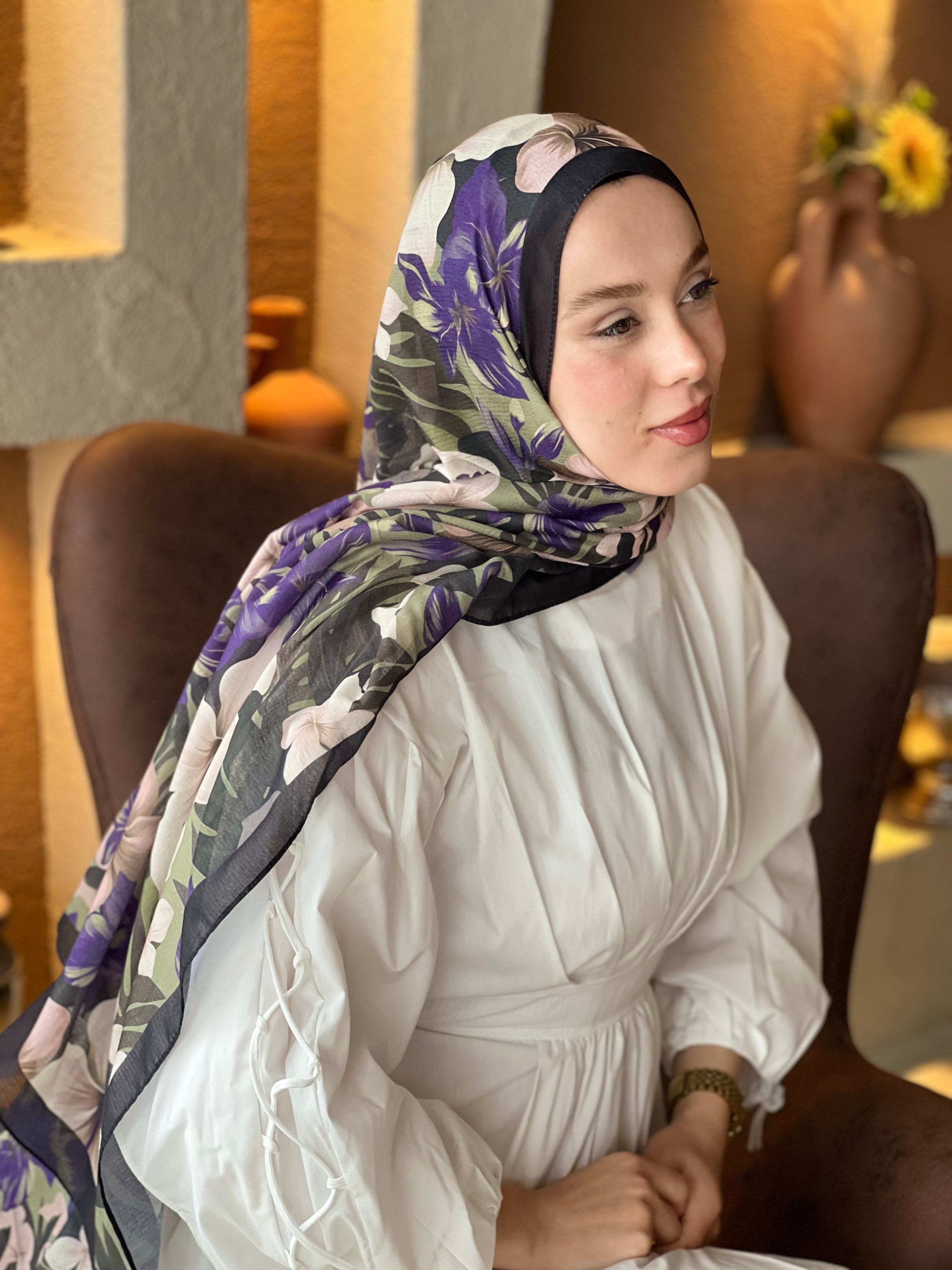 Jardin Desen Lina Şal - Siyah-Haki
