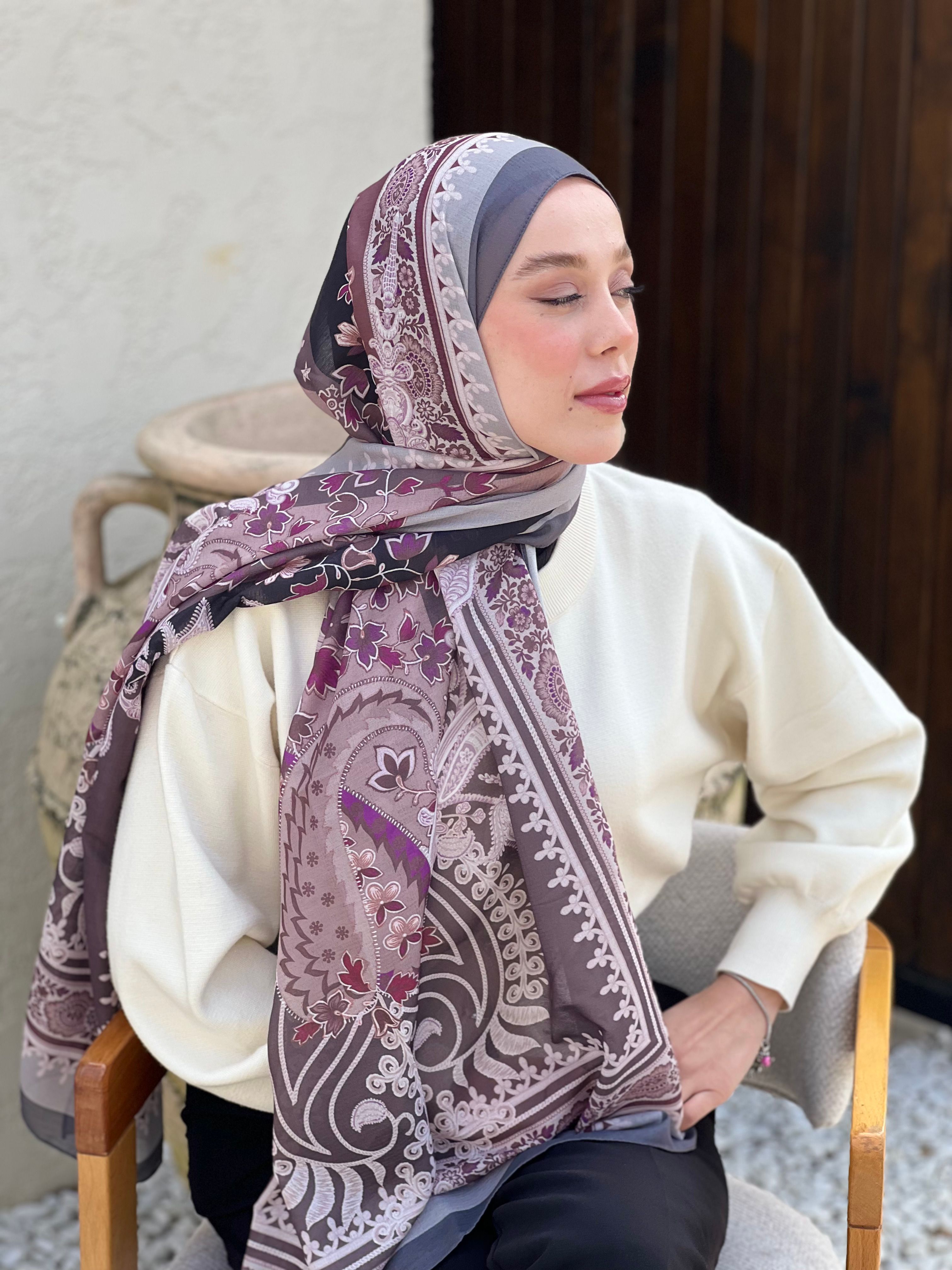 Meknes Pattern Lina Shawl - Dark Gray-Grey