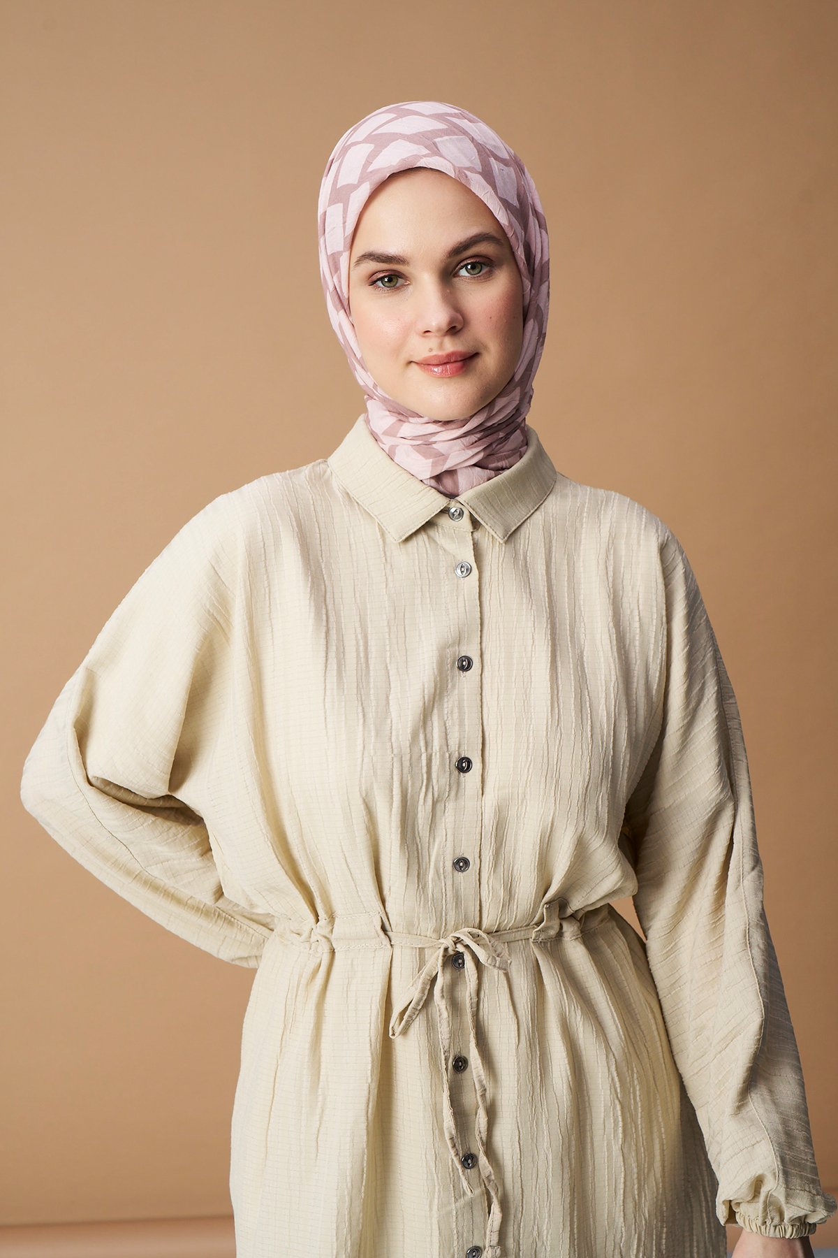 Box Desen Bambu Eşarp - Vizon