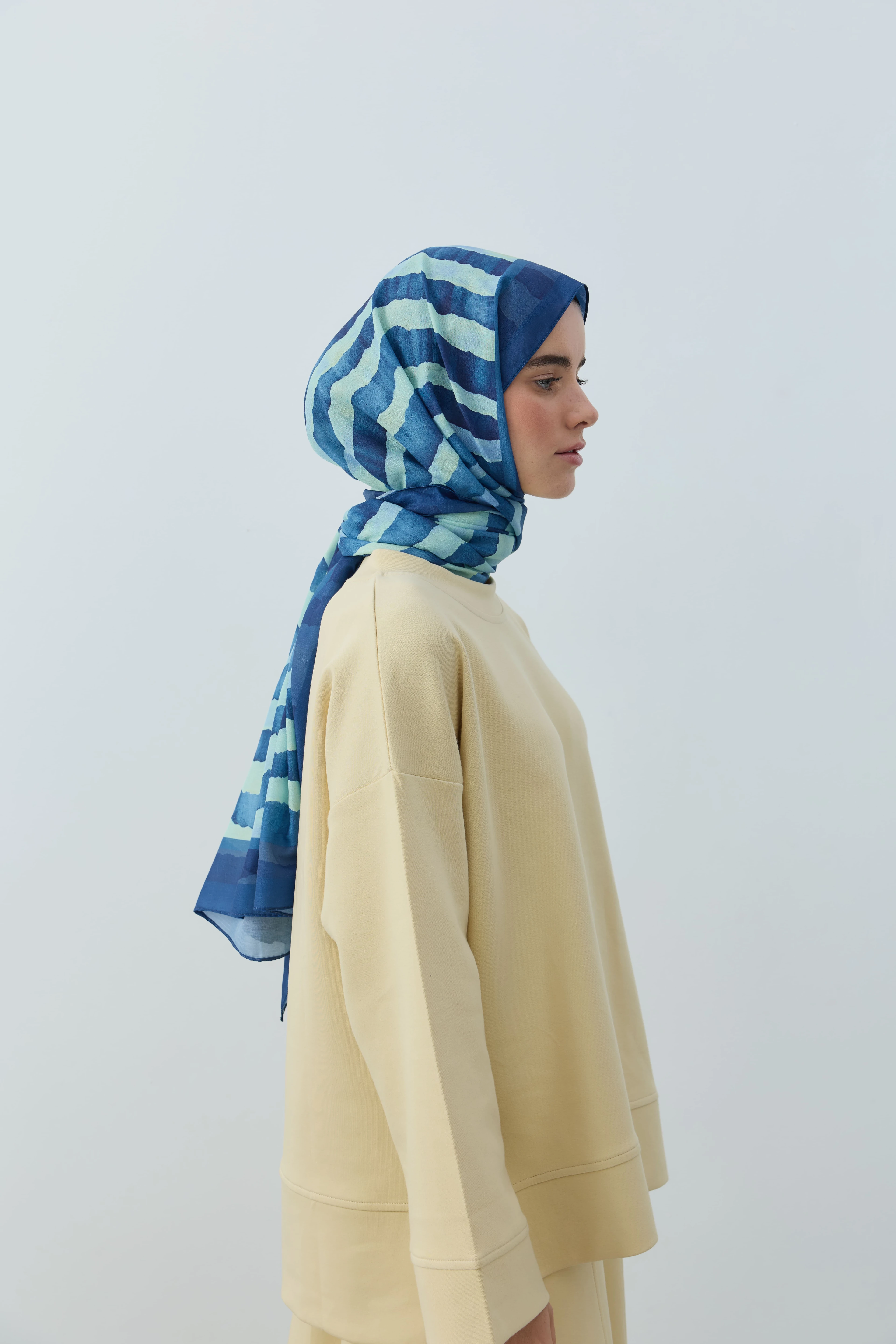 Curvella Desen Lina Şal - Gece Mavisi