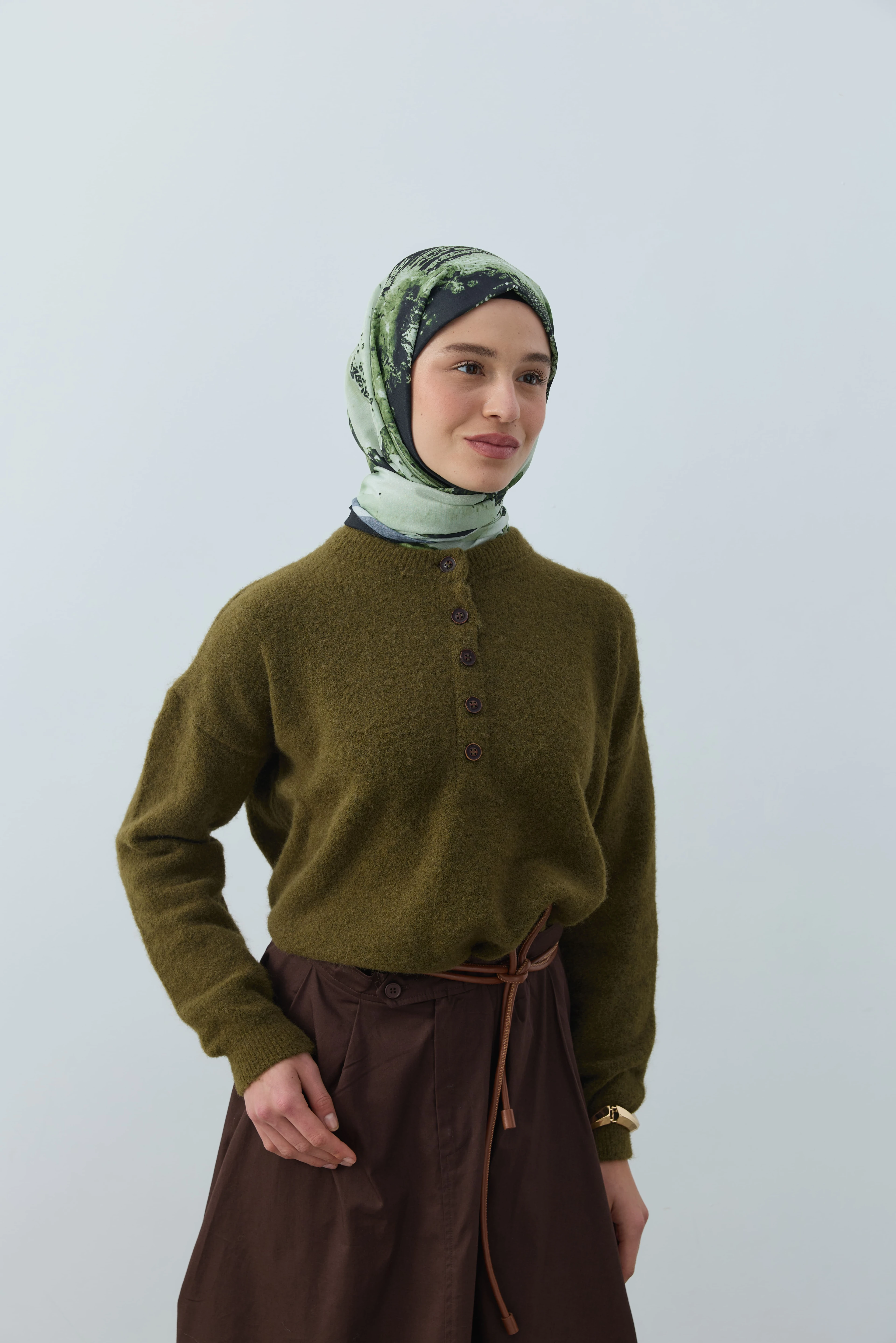 Ardora Desen Lina Şal - Siyah-Yeşil