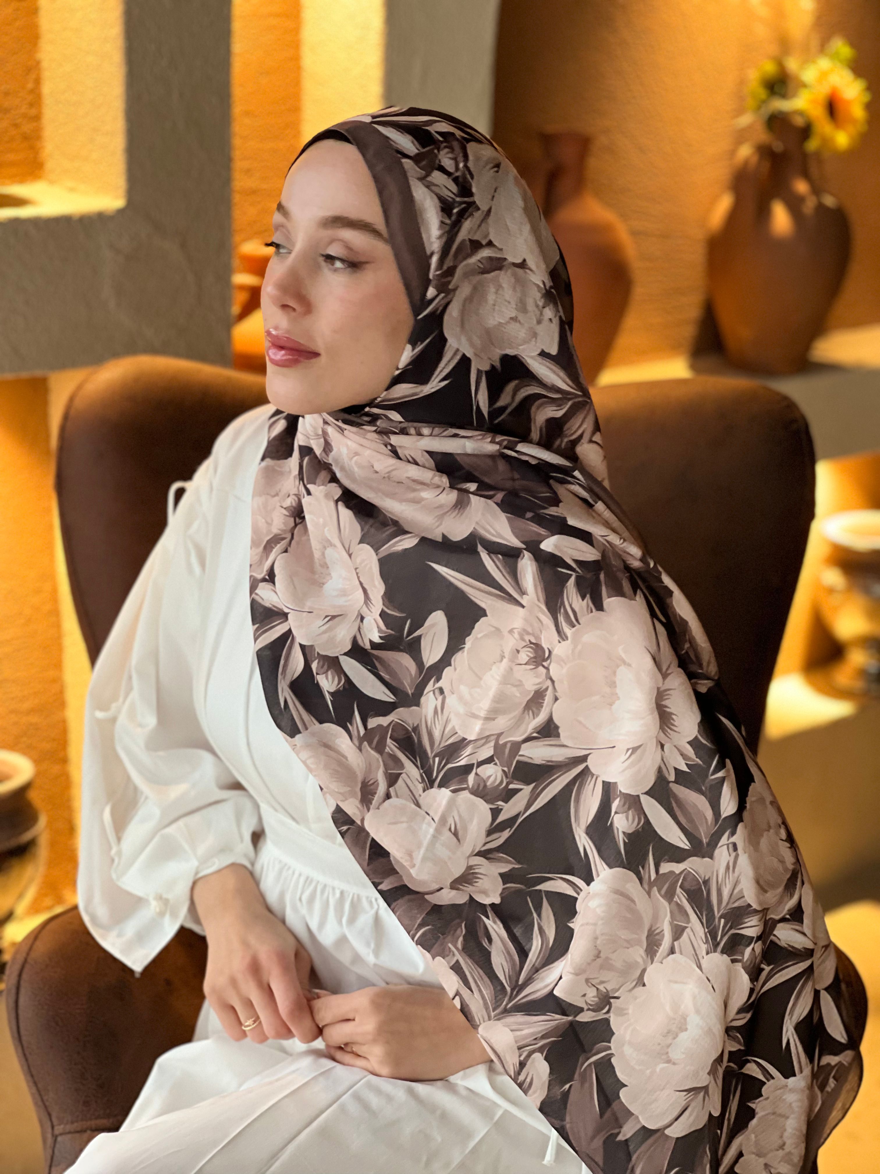 Seta Desen Lina Şal - Tozlu Kahve