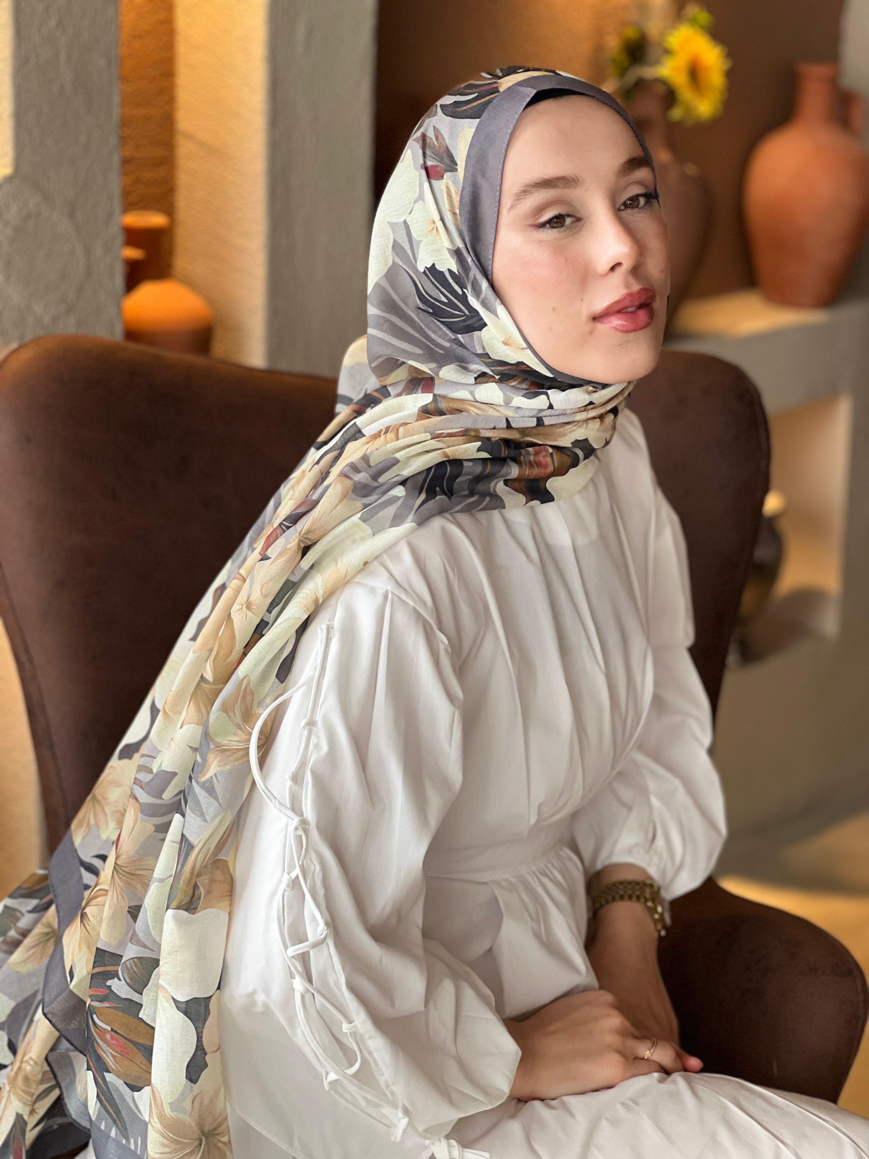 Jardin Desen Lina Şal - Koyu Gri