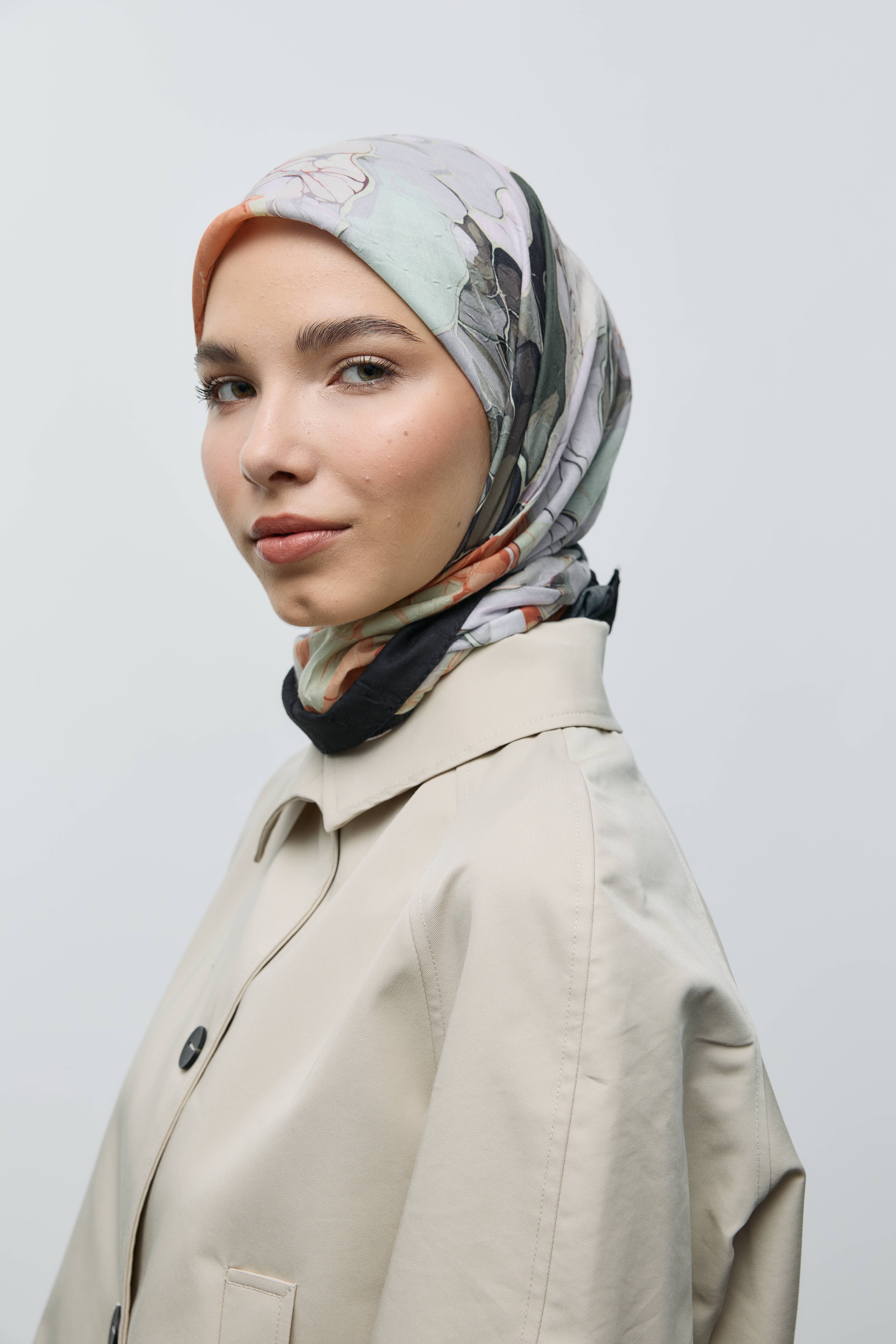 Ebruli Desen Bambu Eşarp - Siyah-Yeşil