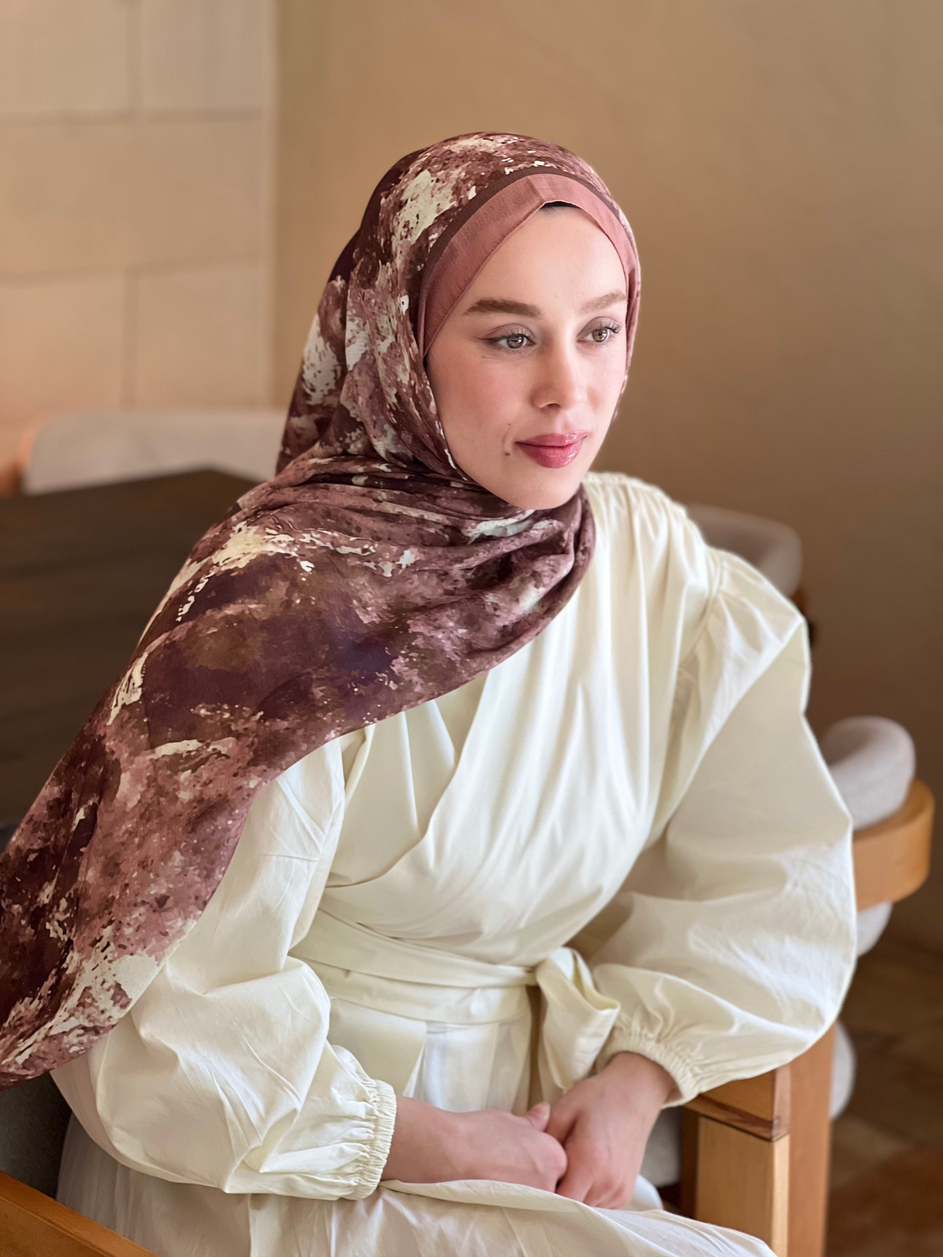 Ezgir Desen Lina Şal - Pudra