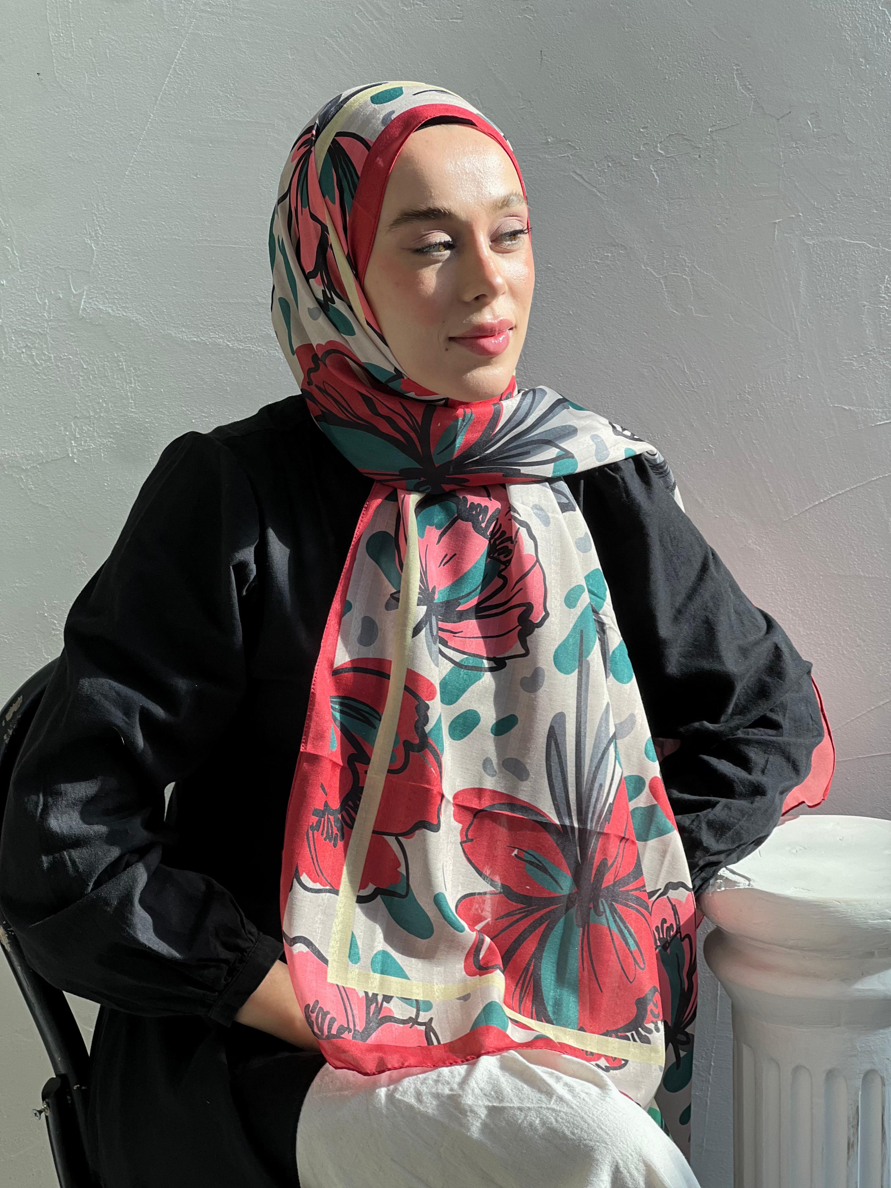 Lilium Pattern Striped Shawl - Coral