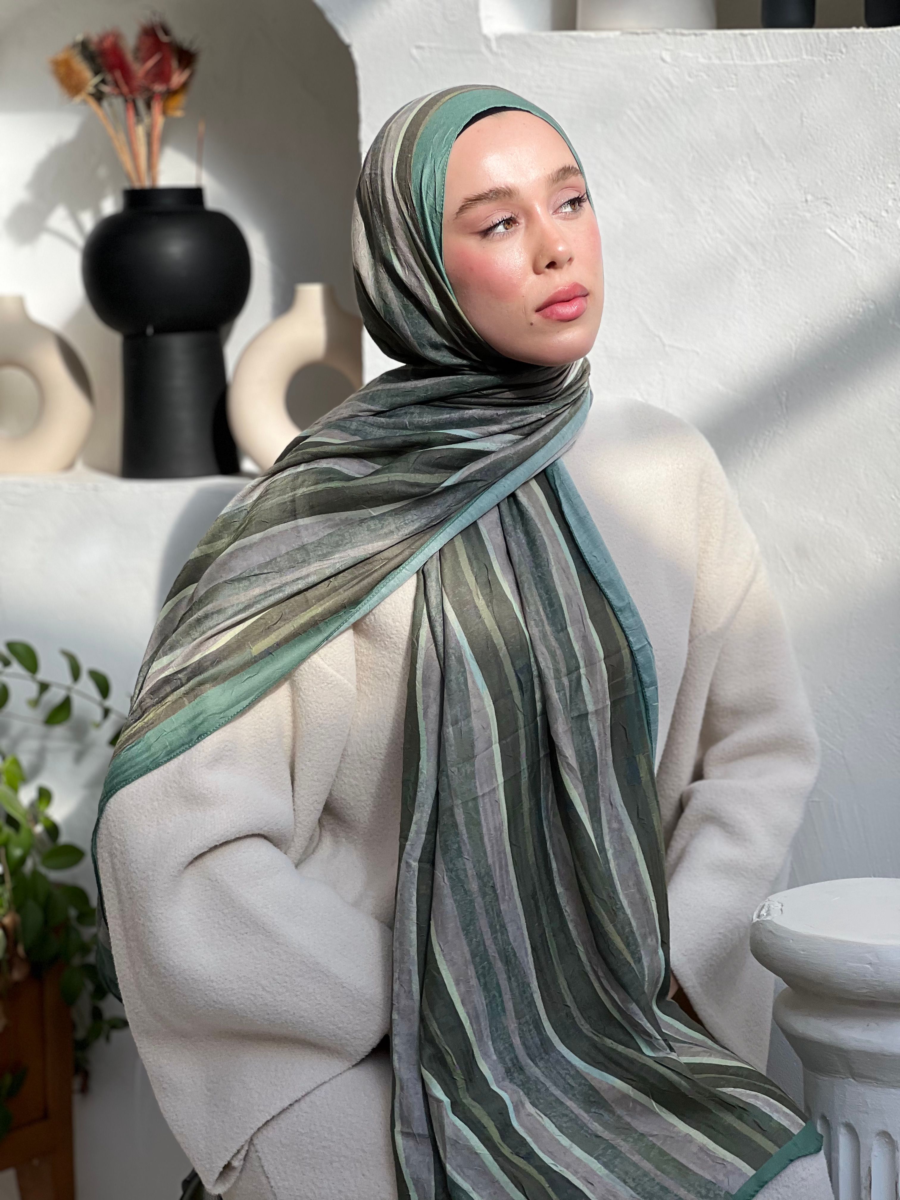 Stripe Pattern Bamboo Shawl - Green Tea