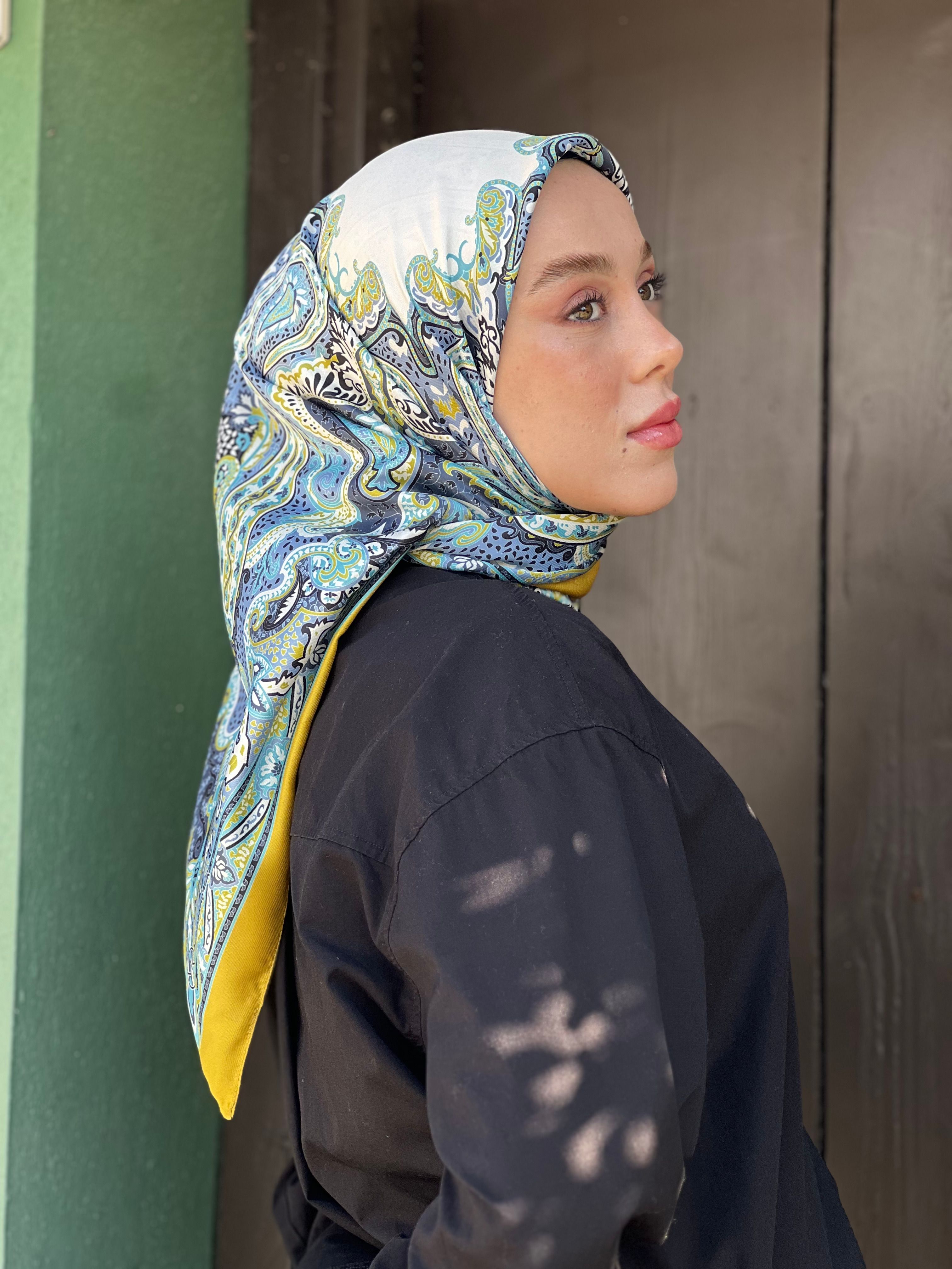 Persian Pattern Twill Scarf - Sarı