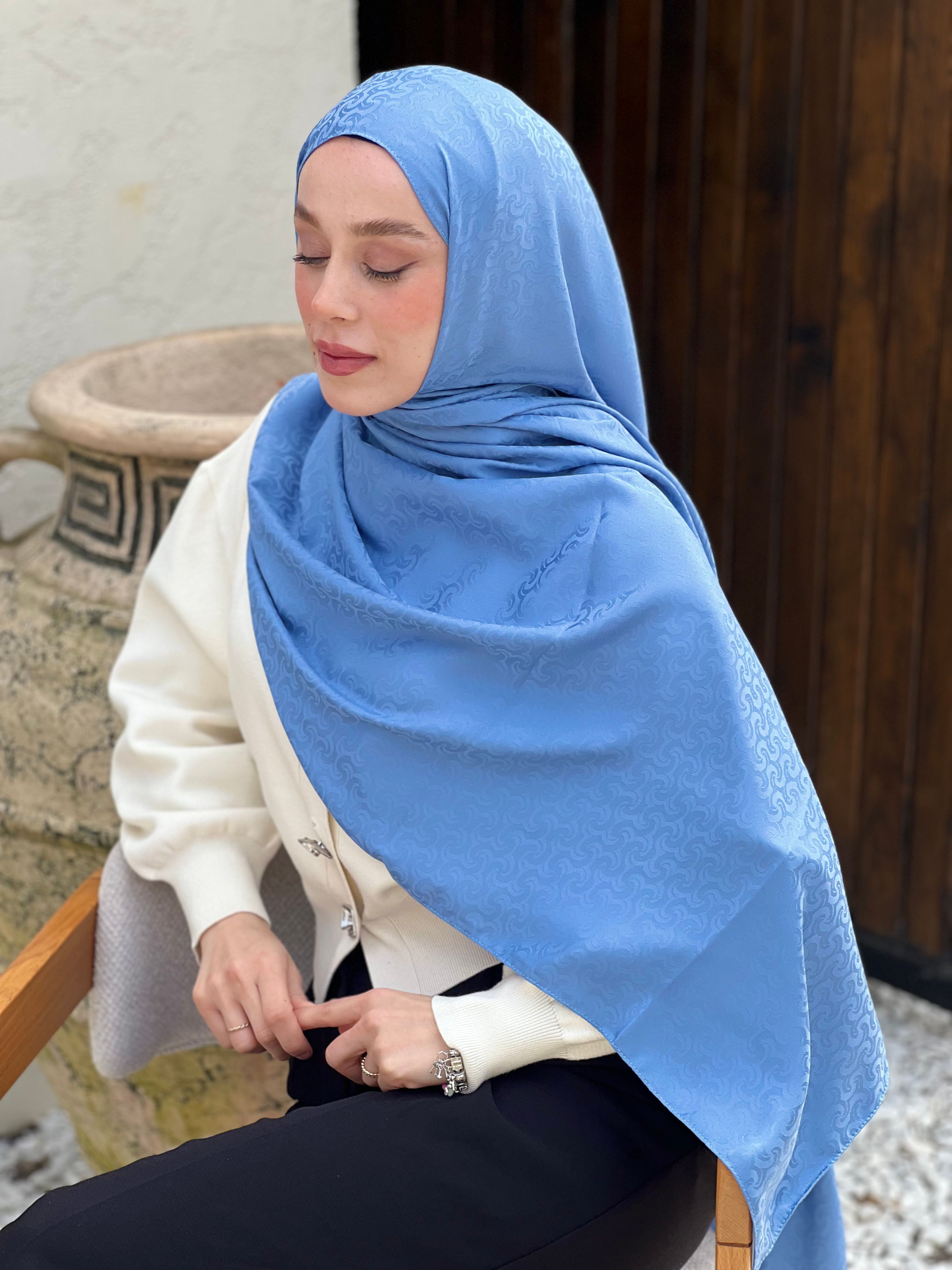 Silky Jacquard Series Braiding Pattern Shawl - Blue