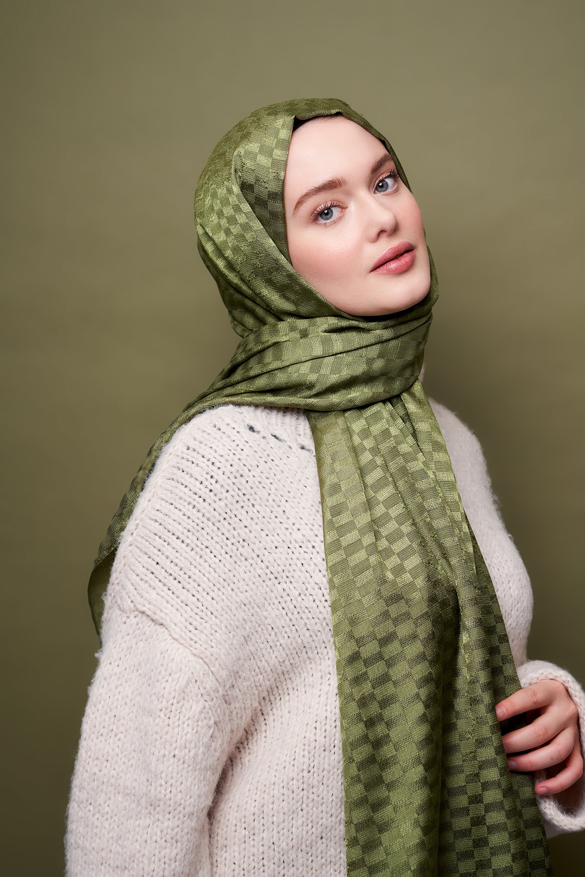 Natur Jacquard Series Mini Mirror Pattern Shawl - Khaki