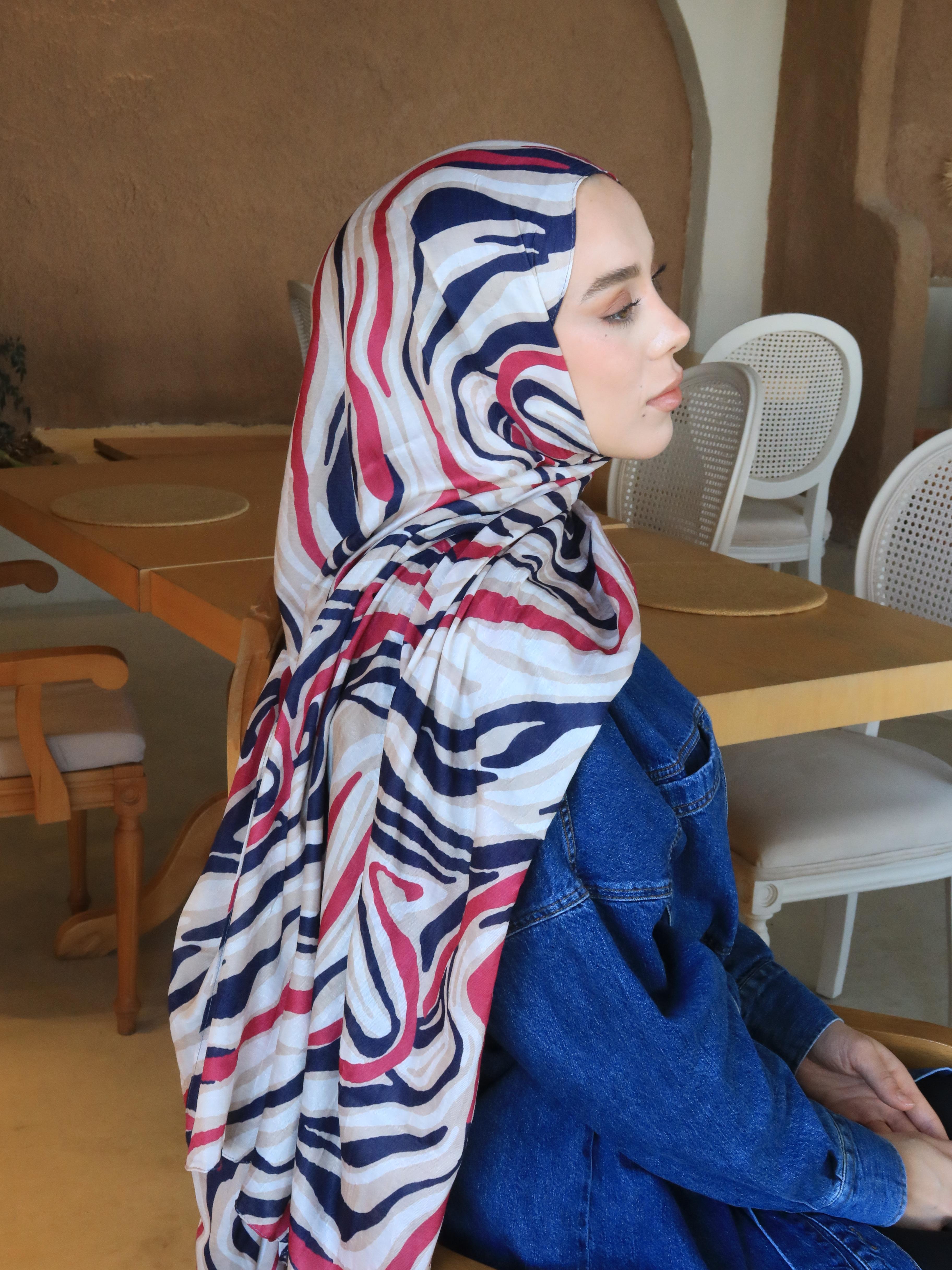 Watercolor Zebra Pattern Bamboo Shawl - İğde-Lacivert