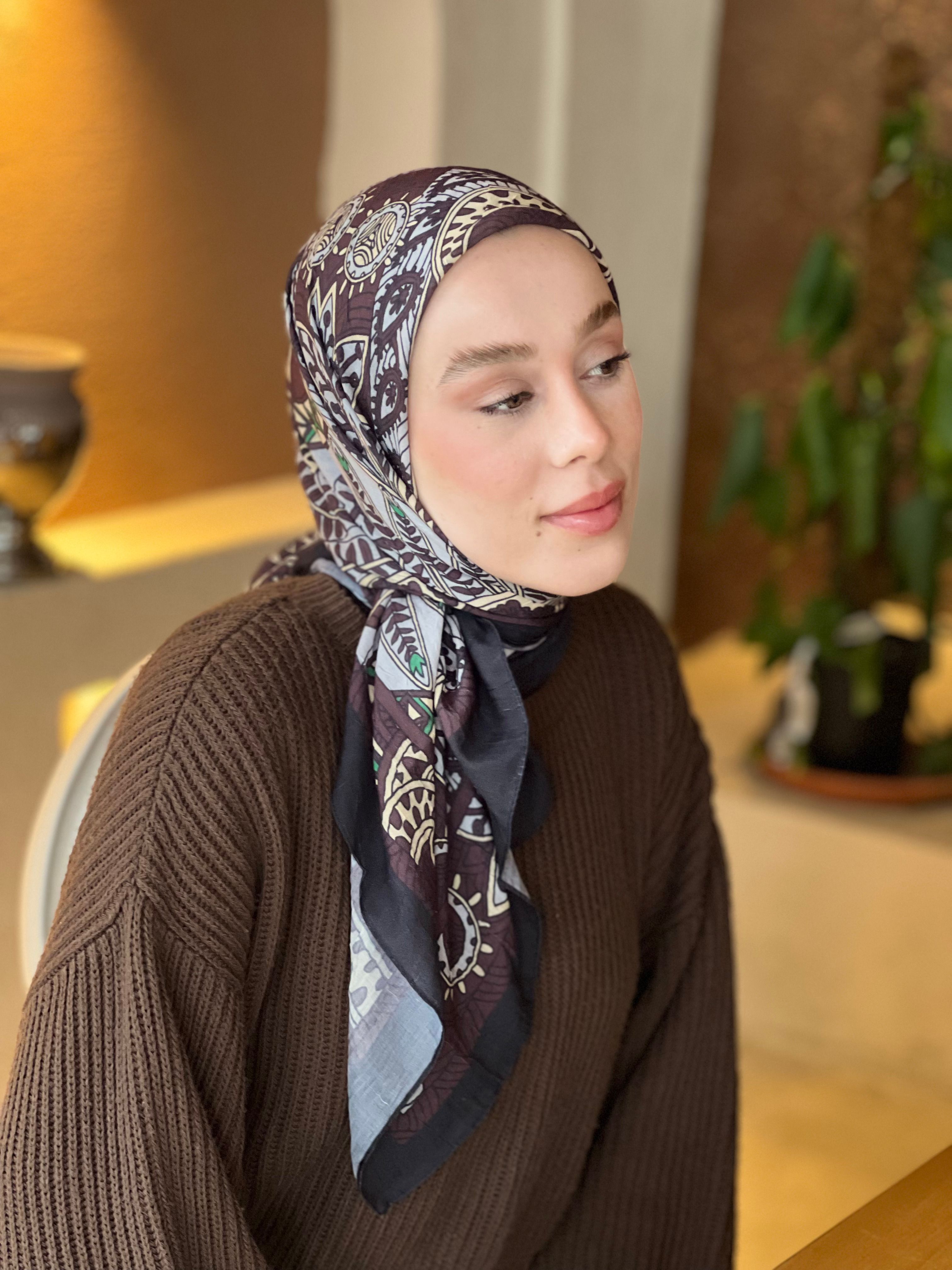 Sarmal Motif Desen Bambu Eşarp - Siyah-Rubin