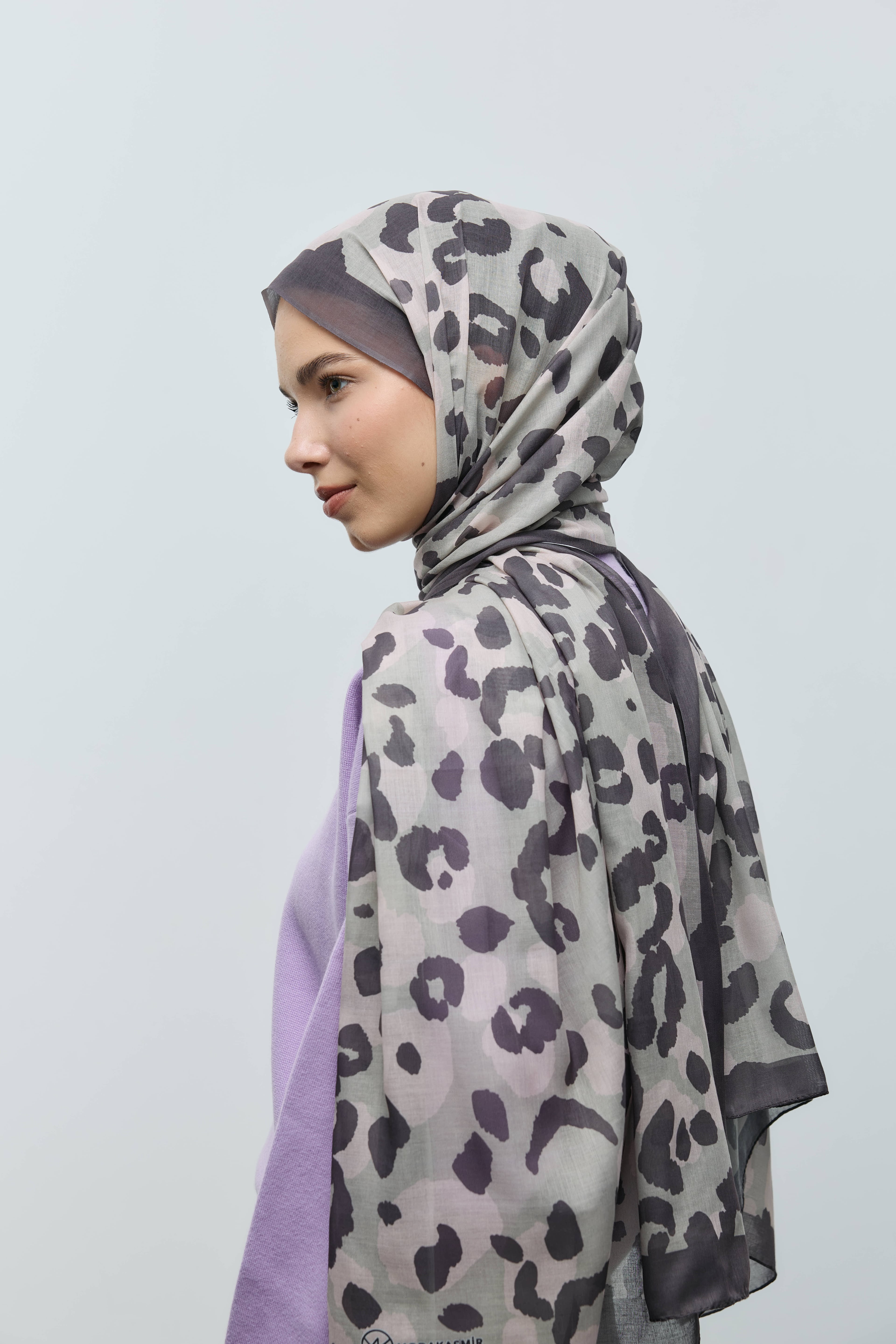 Leopar Desen Aya Şal - Antrasit