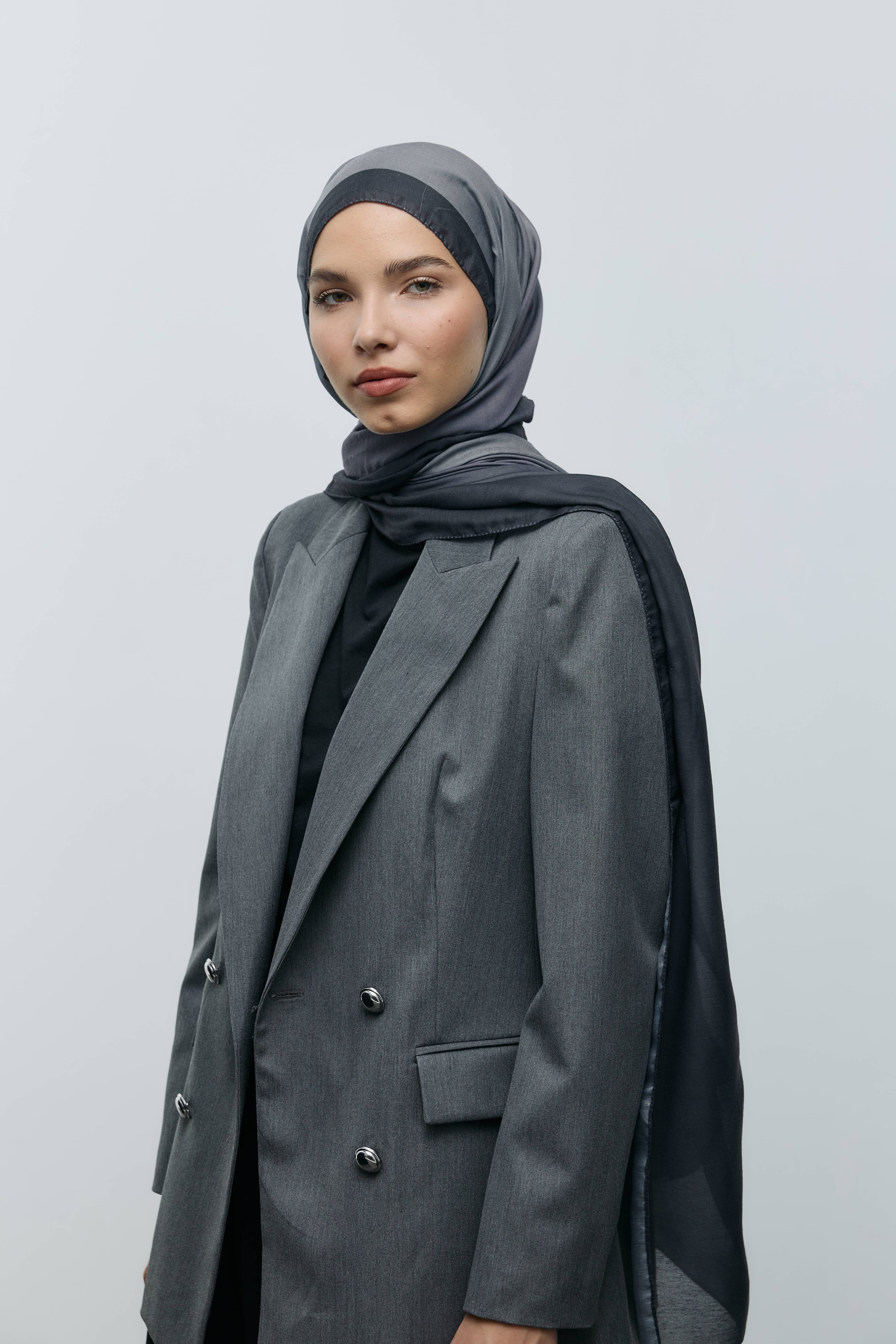 Velin Desen Pamuk Şal - Siyah-Antrasit