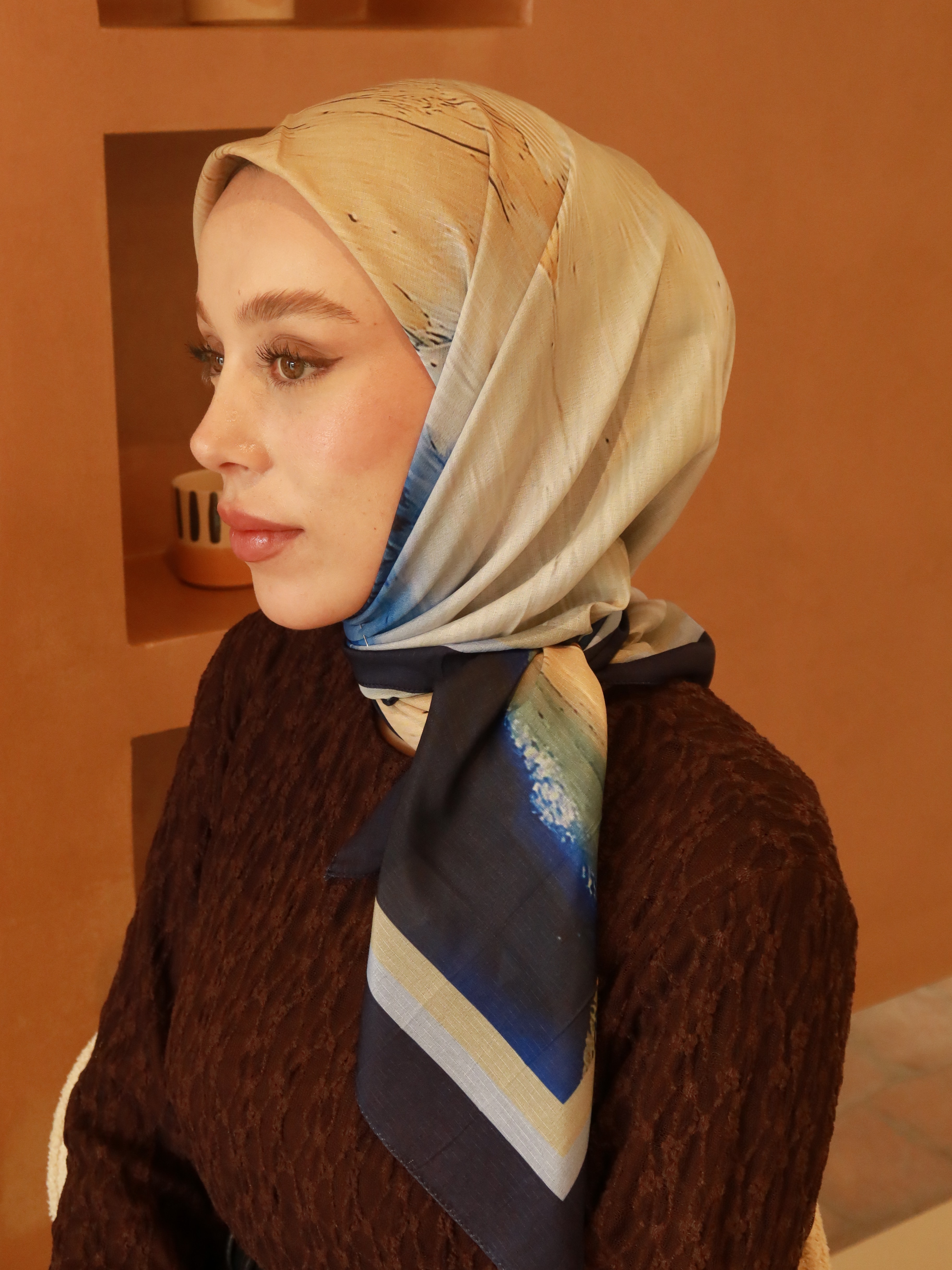 Nerith Desen Lina Eşarp - Lacivert-Mavi